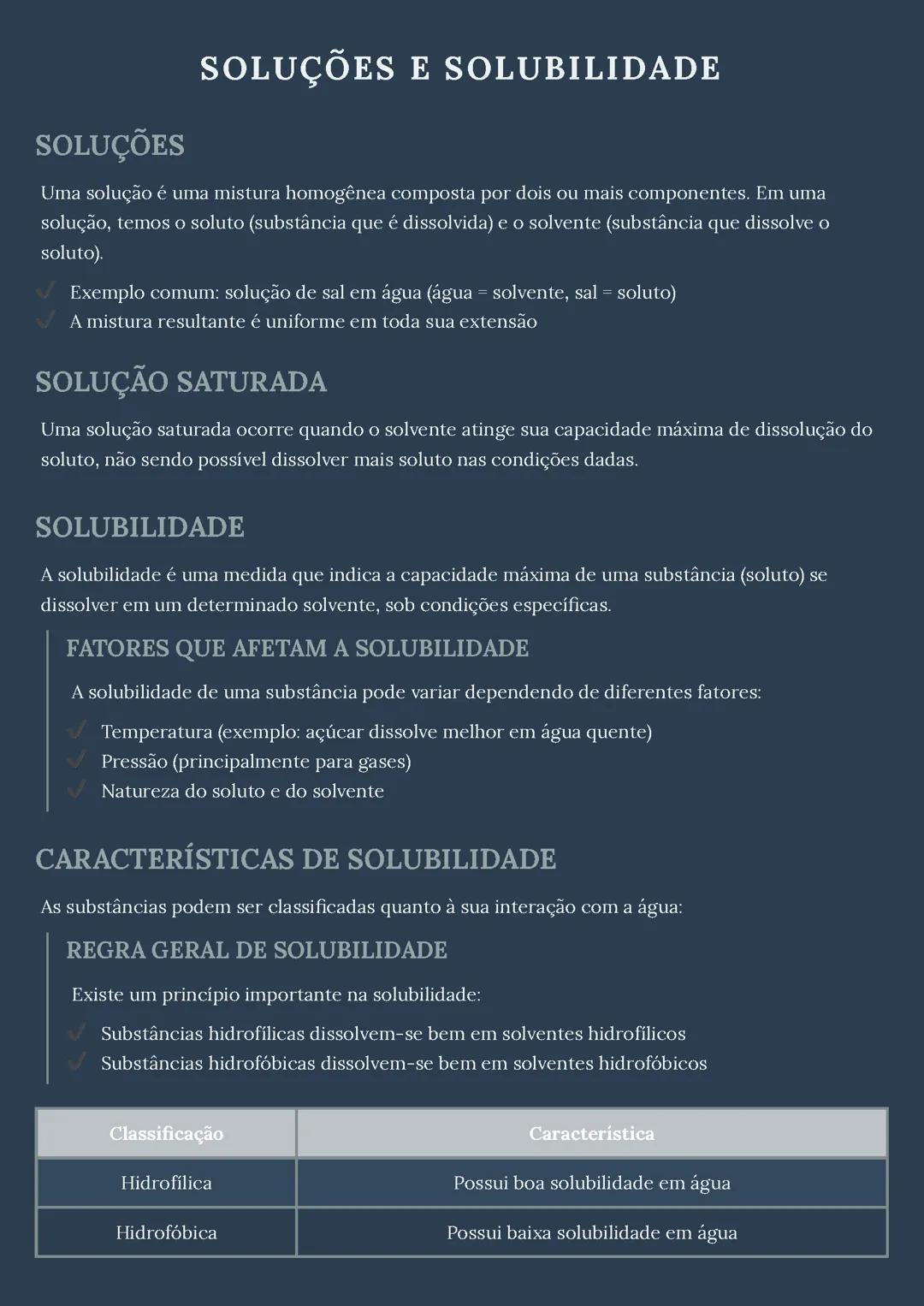 Soluções e Solubilidade