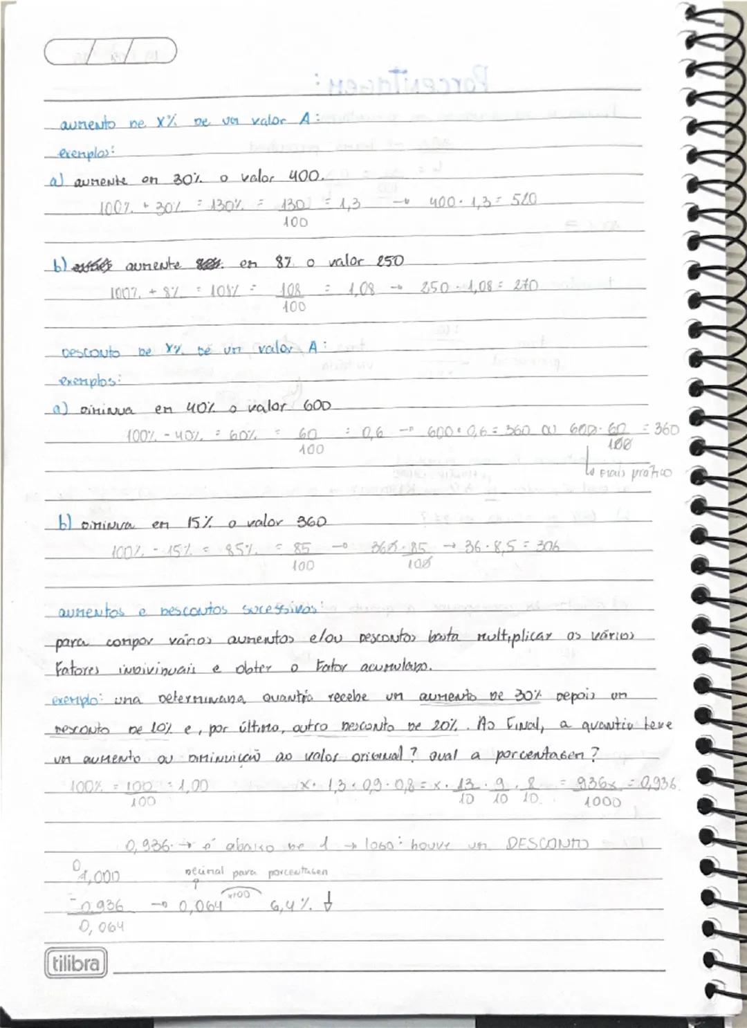 --- OCR Start ---
10/04/13
probleras ave envolven a porcentasen:
exemplos:
a) ce town a pronxpid abrinda ne uma regiao no ano passons, 68% F