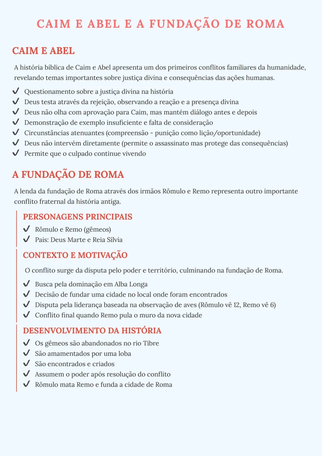 --- OCR Start ---
CAIM E ABEL E A FUNDAÇÃO DE ROMA
CAIM E ABEL
A história bíblica de Caim e Abel apresenta um dos primeiros conflitos famili
