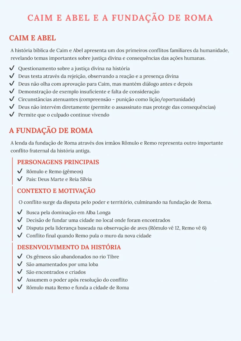--- OCR Start ---
CAIM E ABEL E A FUNDAÇÃO DE ROMA
CAIM E ABEL
A história bíblica de Caim e Abel apresenta um dos primeiros conflitos famili