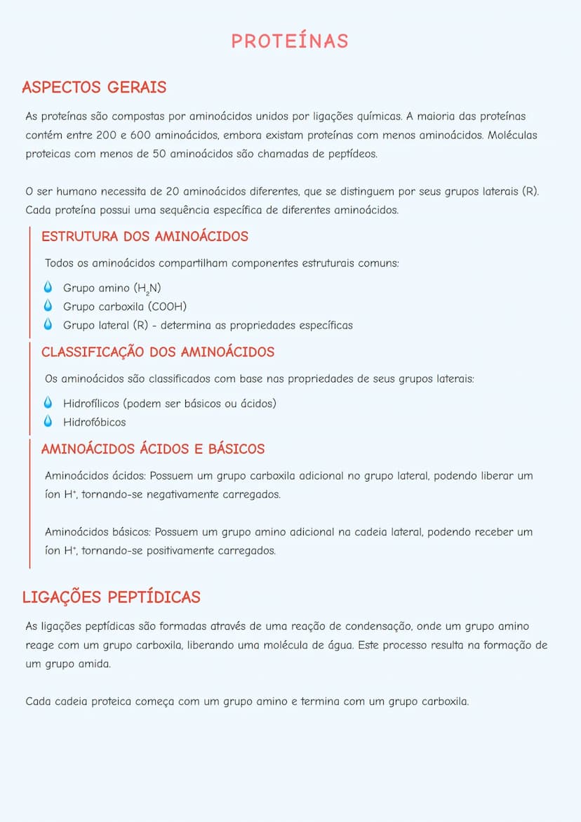 # PROTEÍNAS

# ASPECTOS GERAIS

As proteínas são compostas por aminoácidos unidos por ligações químicas. A maioria das proteínas
contém entr