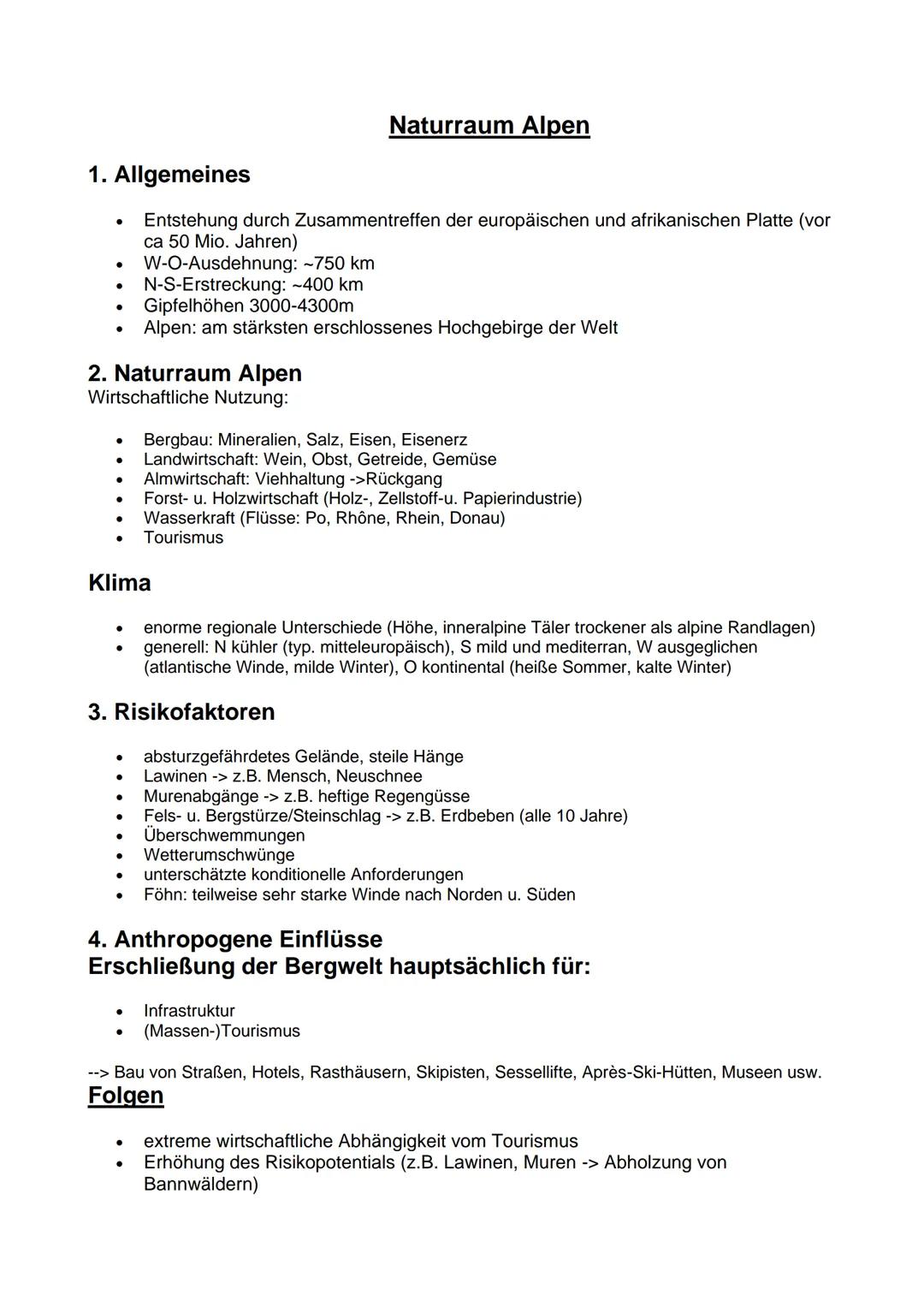 # Naturraum Alpen

1. Allgemeines

*   Entstehung durch Zusammentreffen der europäischen und afrikanischen Platte (vor
    ca 50 Mio. Jahren
