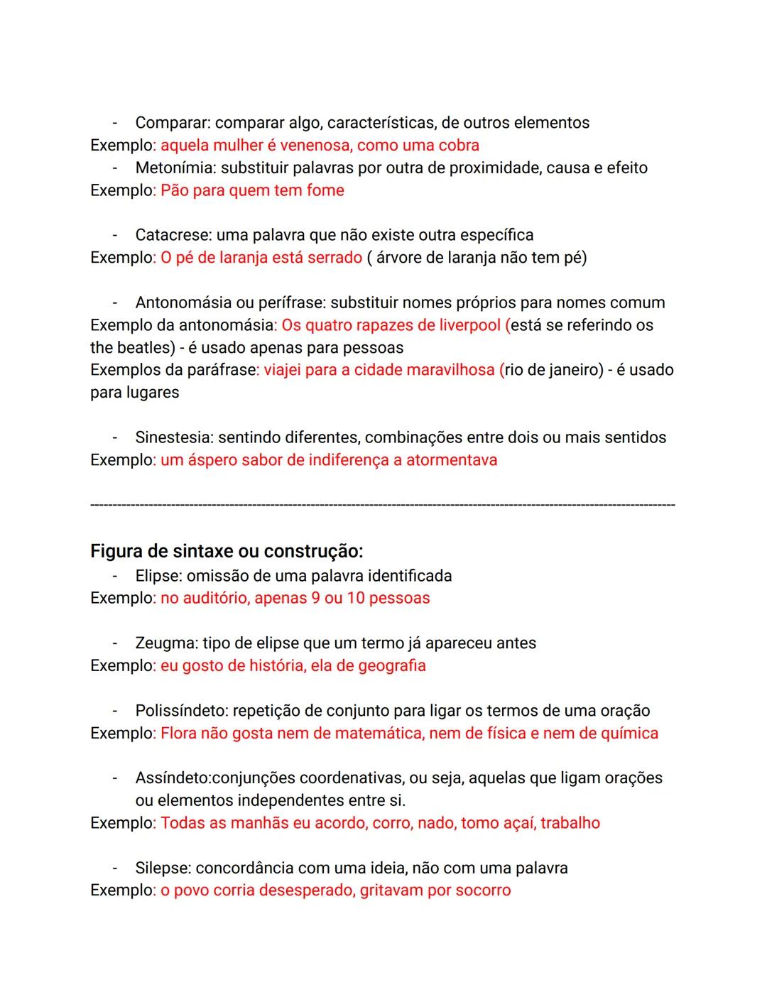 --- OCR Start ---
Figuras de linguagem
Pensamentos:
- Antítese: aproximação de palavras ou ideias opostas
Exemplo: o amor é doce e a dor ama