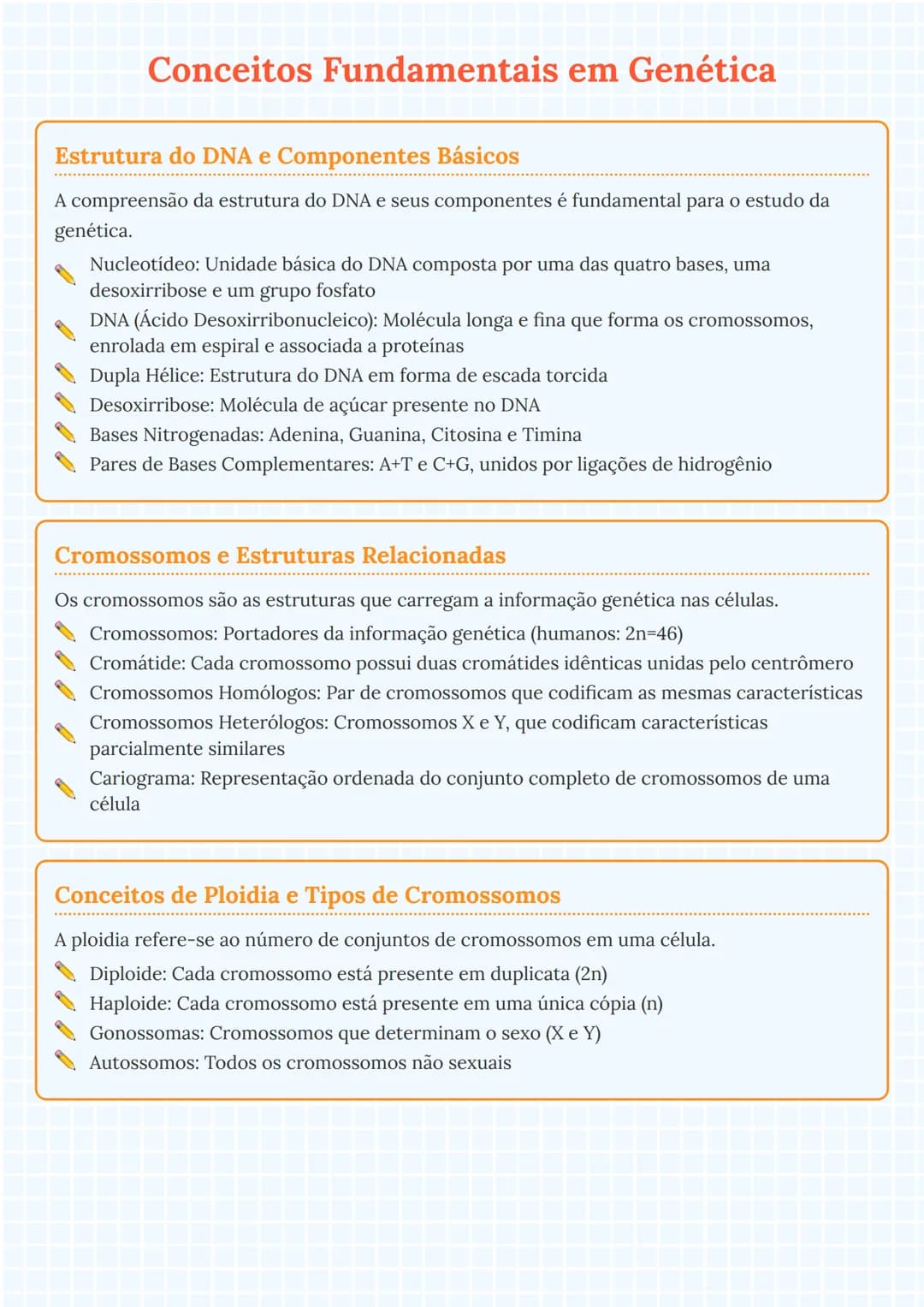--- OCR Start ---
Conceitos Fundamentais em Genética
Estrutura do DNA e Componentes Básicos
A compreensão da estrutura do DNA e seus compone
