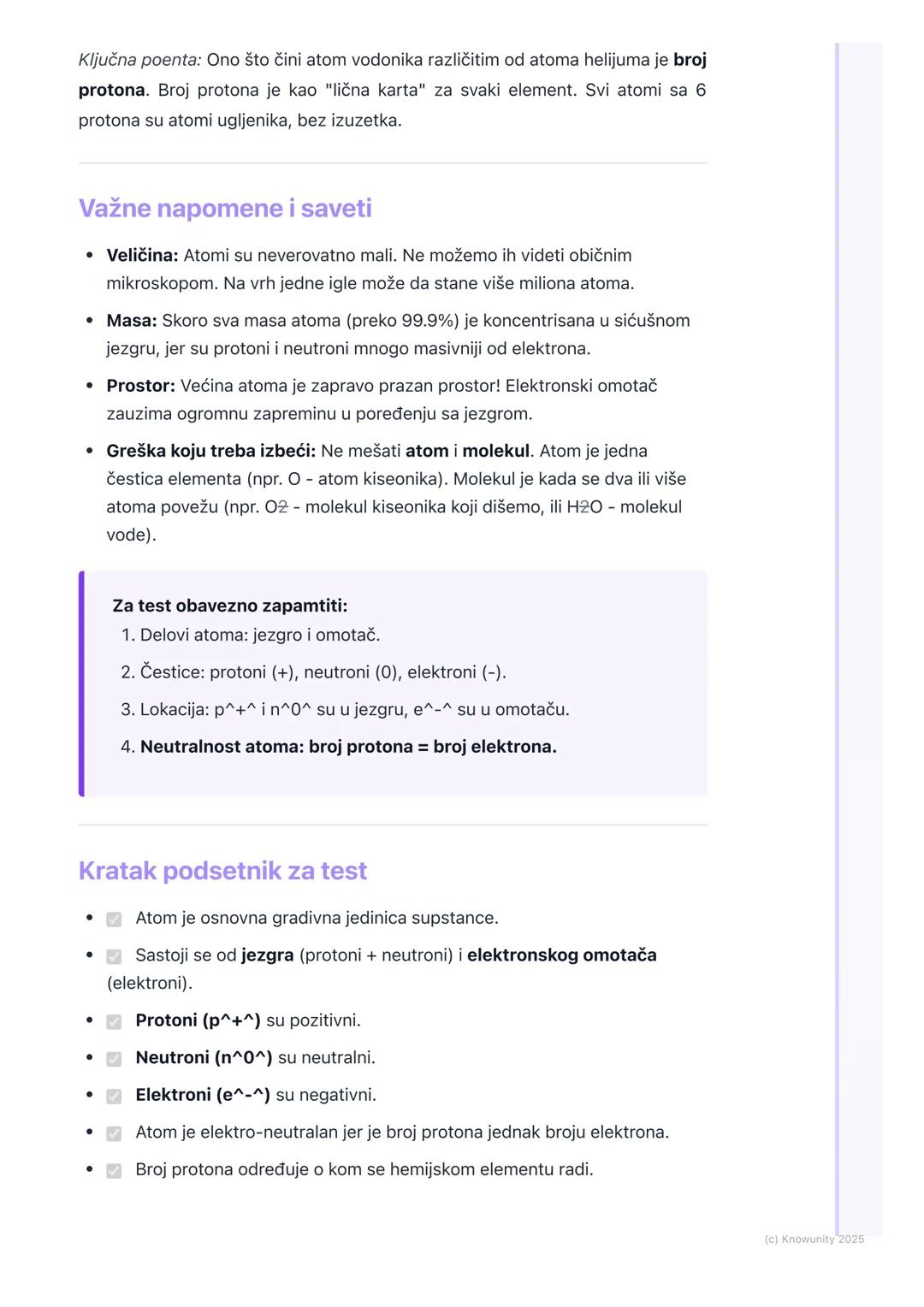 # Atom

Šta je atom?

Sve oko nas, vazduh, voda, sto, pa i mi sami, izgrađeno je od sićušnih čestica.
Te osnovne, najmanje čestice supstance