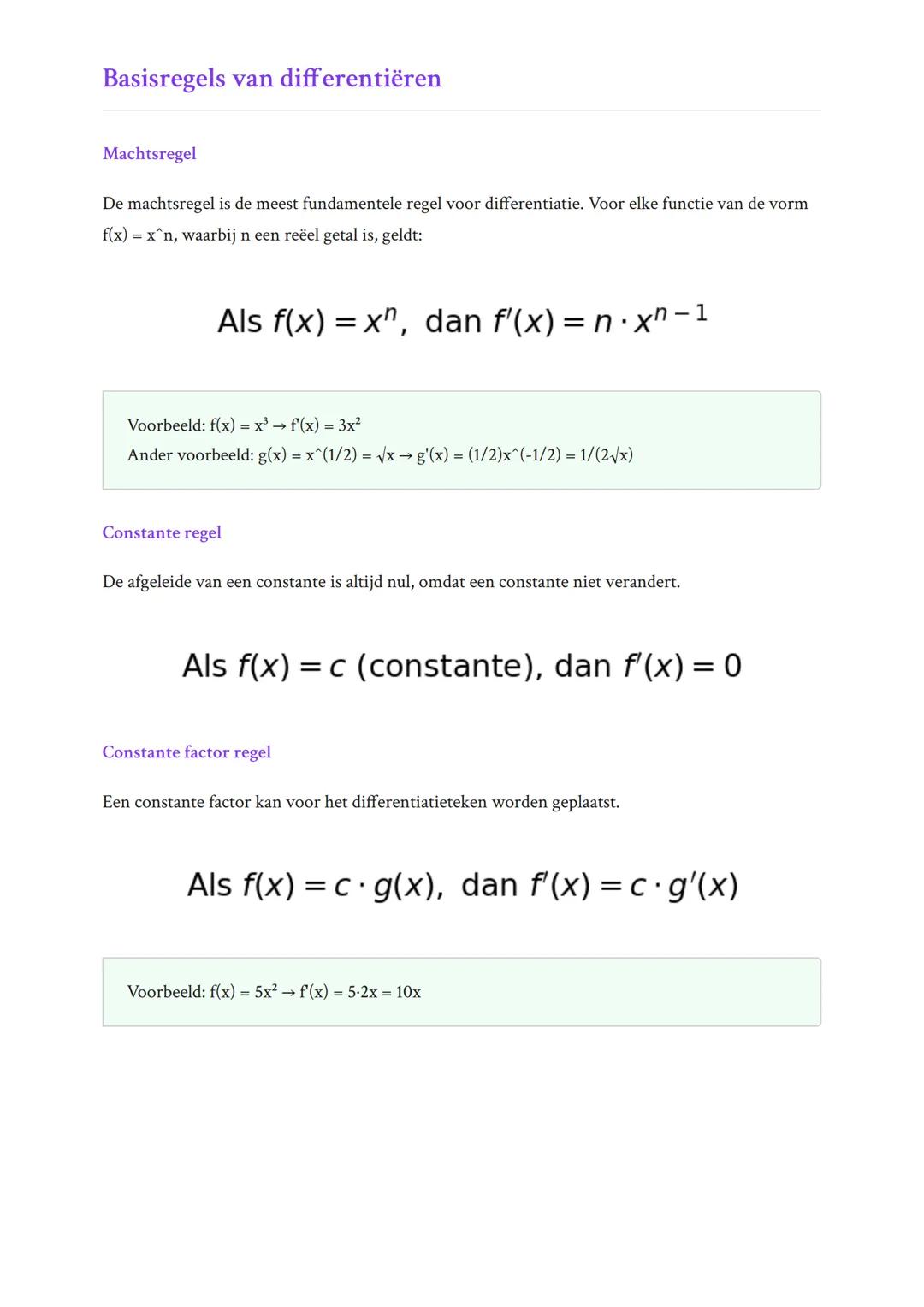 Differentiëren en Toepassingen:
Basisregels van differentiëren
Leer de fundamentele regels voor het differentiëren van functies
Wiskunde B •