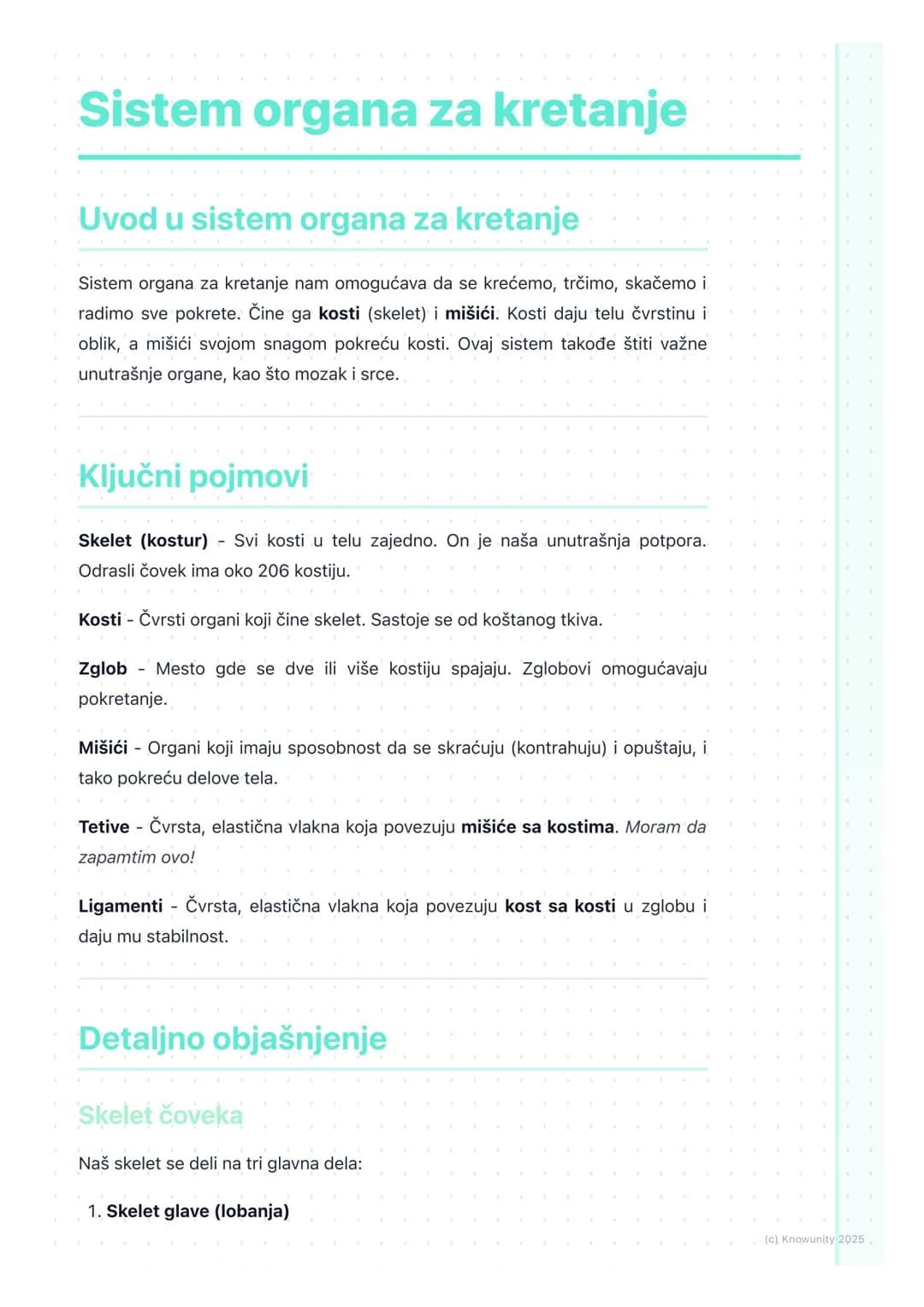 # Sistem organa za kretanje

Uvod u sistem organa za kretanje

Sistem organa za kretanje nam omogućava da se krećemo, trčimo, skačemo i
radi
