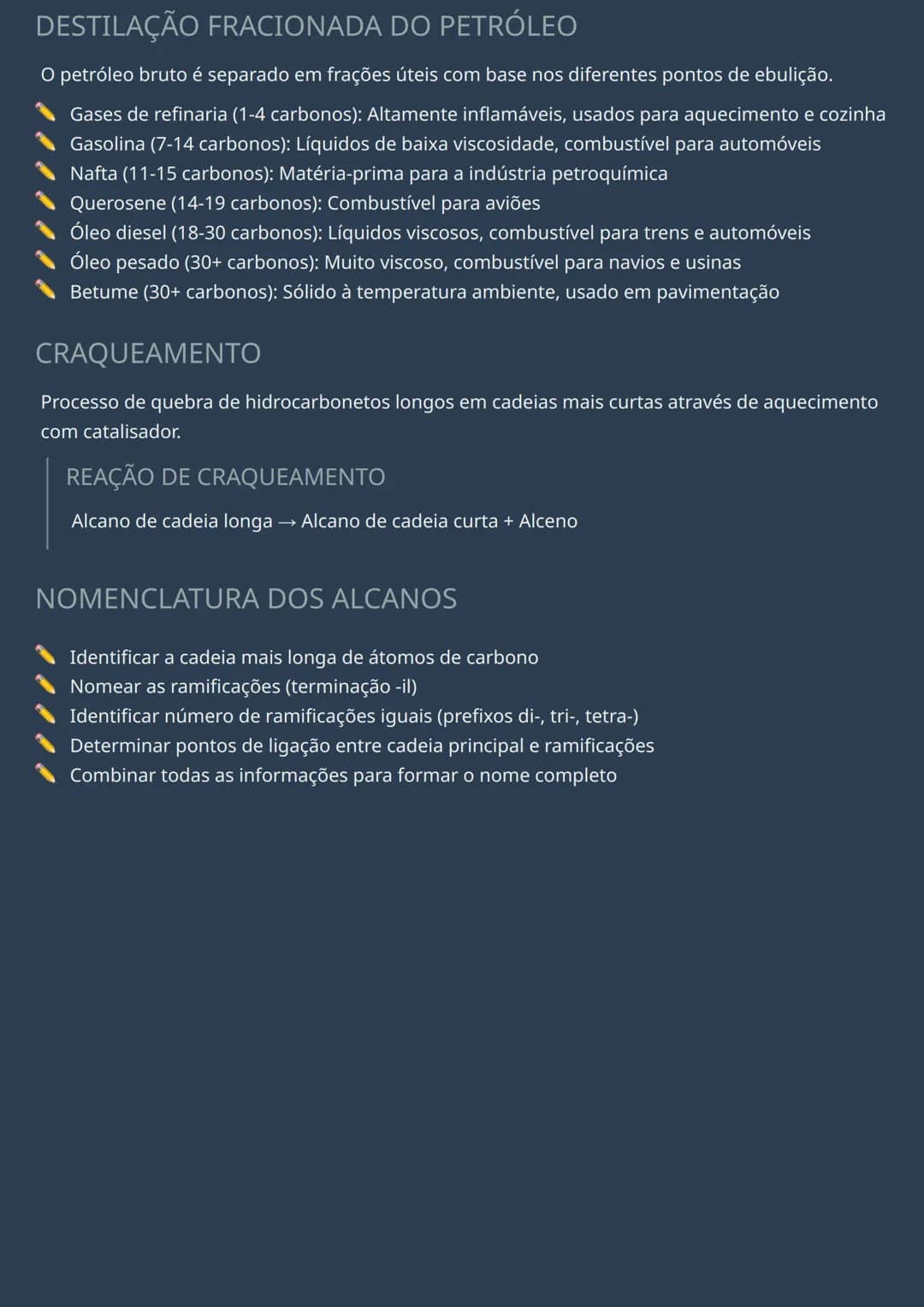 # QUÍMICA ORGÂNICA: HIDROCARBONETOS E
DESTILAÇÃO DO PETRÓLEO

# ALCANOS: A SÉRIE HOMÓLOGA
Os alcanos são hidrocarbonetos saturados com ligaç