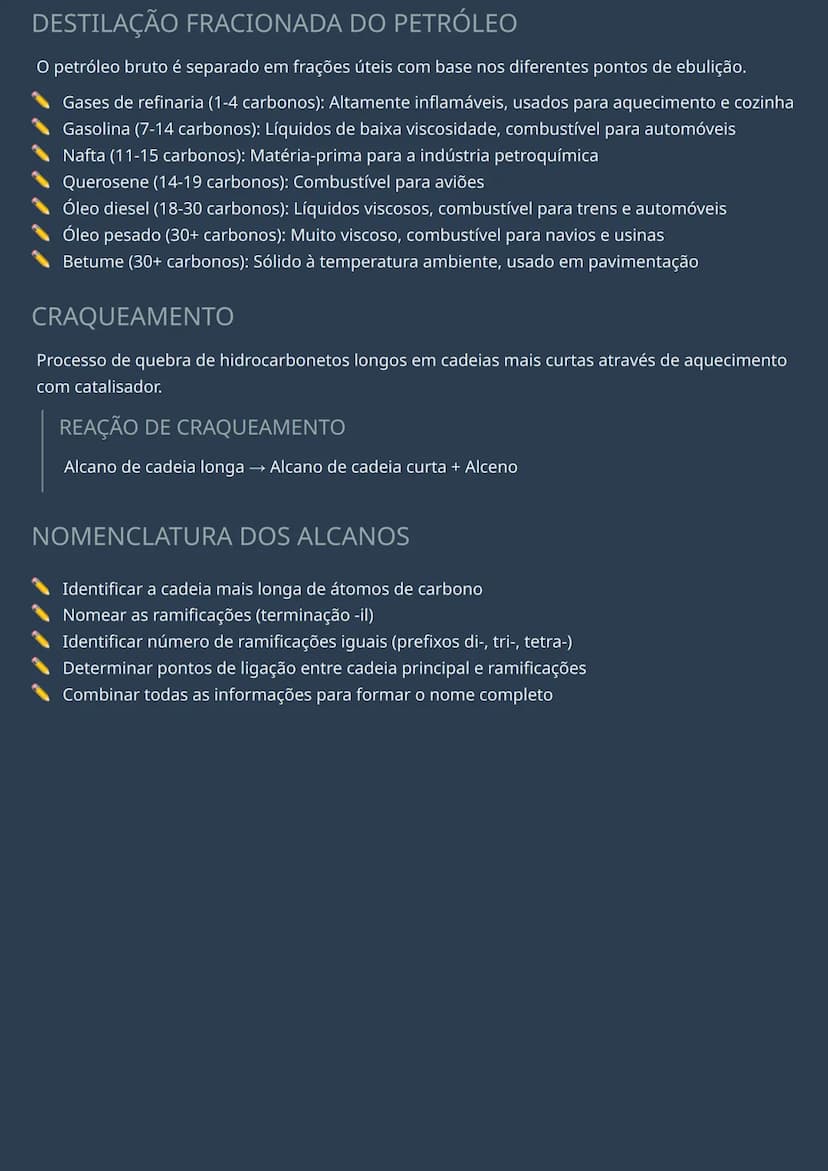 # QUÍMICA ORGÂNICA: HIDROCARBONETOS E
DESTILAÇÃO DO PETRÓLEO

# ALCANOS: A SÉRIE HOMÓLOGA
Os alcanos são hidrocarbonetos saturados com ligaç