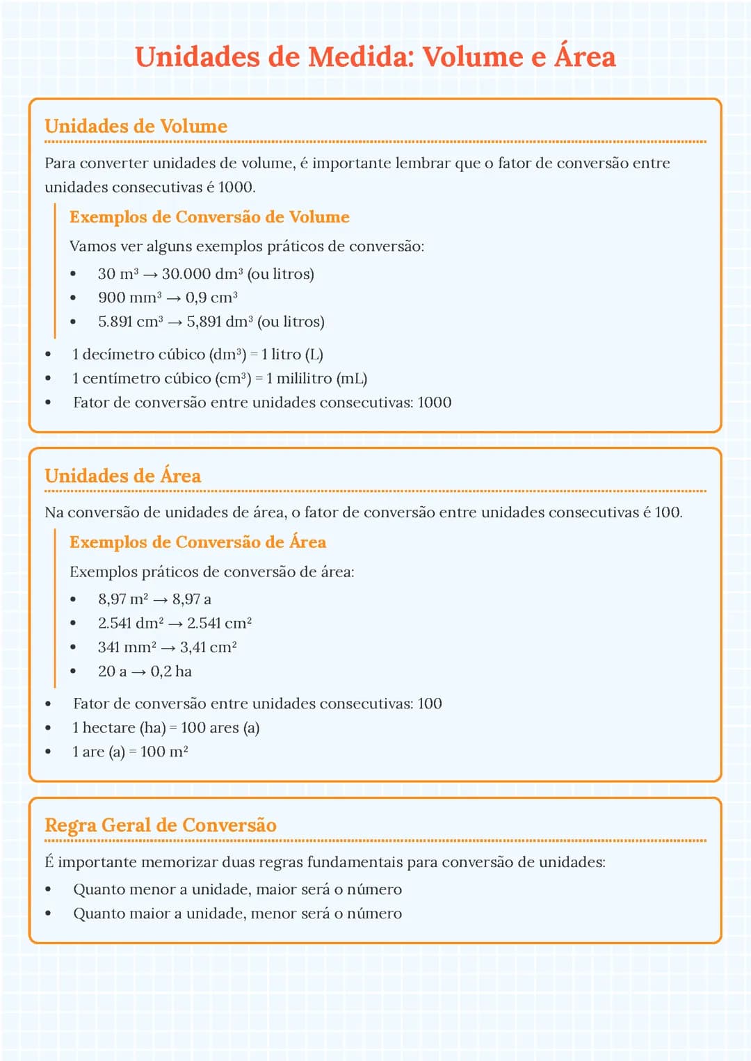 Unidades de Medida: Volume e Área