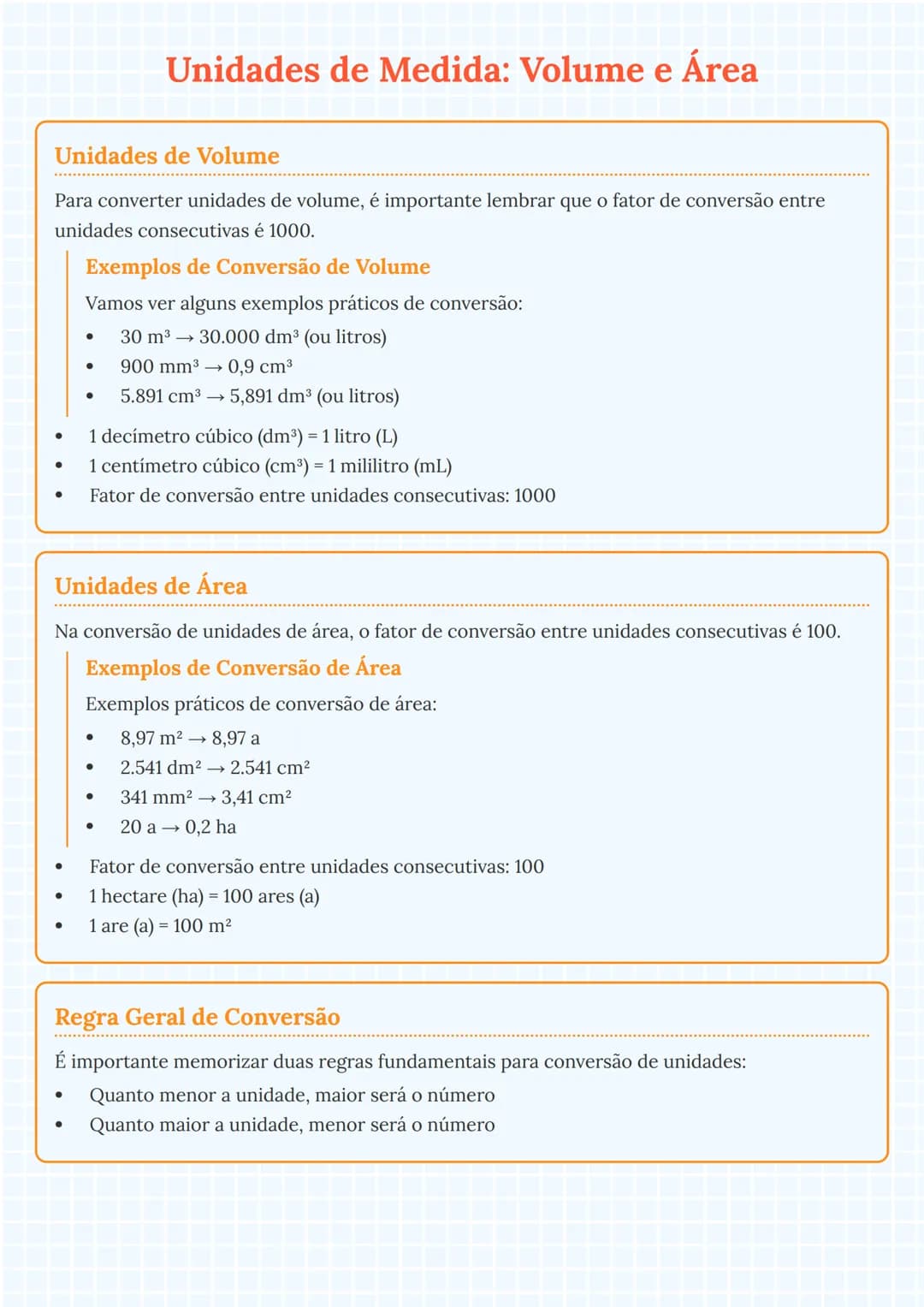 --- OCR Start ---
Unidades de Medida: Volume e Área
Unidades de Volume
Para converter unidades de volume, é importante lembrar que o fator d
