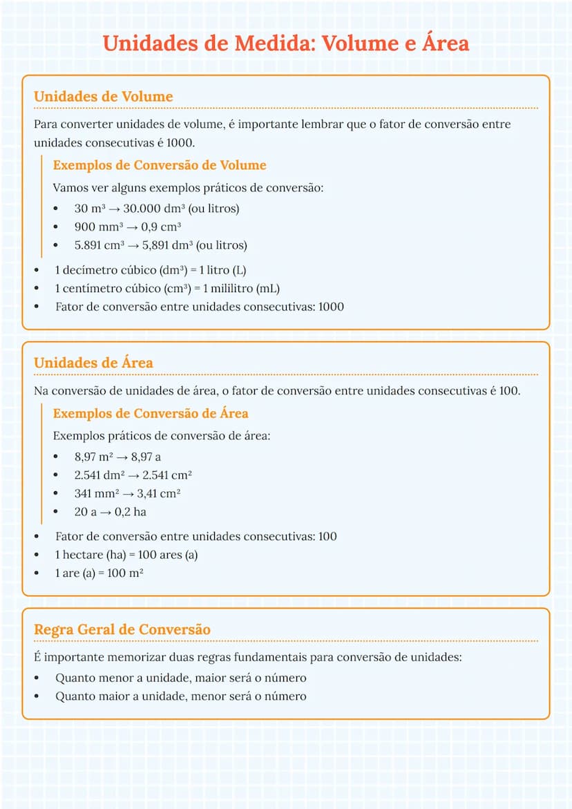 --- OCR Start ---
Unidades de Medida: Volume e Área
Unidades de Volume
Para converter unidades de volume, é importante lembrar que o fator d