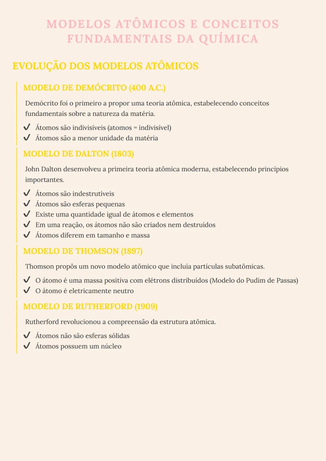 # MODELOS ATÔMICOS E CONCEITOS
# FUNDAMENTAIS DA QUÍMICA
# EVOLUÇÃO DOS MODELOS ATÔMICOS
# MODELO DE DEMÓCRITO (400 A.C.)
Demócrito foi o pr