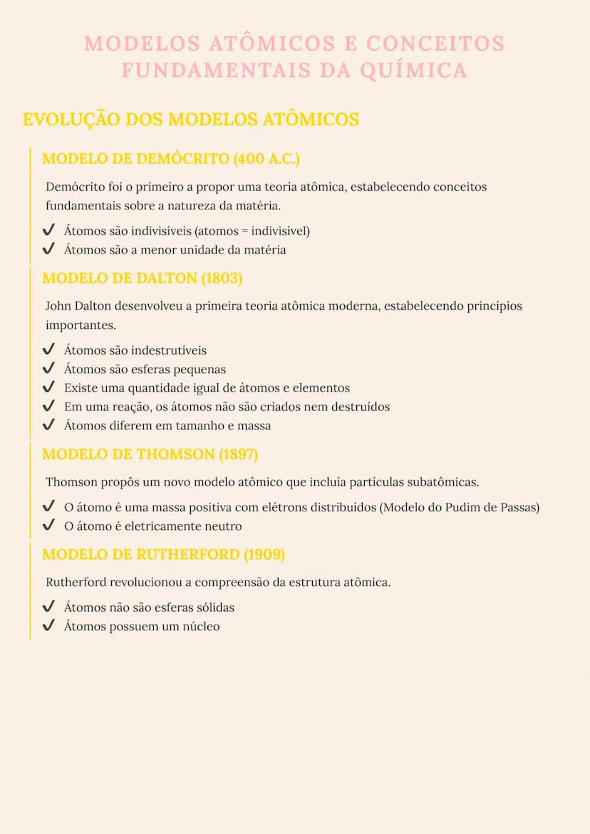 # MODELOS ATÔMICOS E CONCEITOS
# FUNDAMENTAIS DA QUÍMICA
# EVOLUÇÃO DOS MODELOS ATÔMICOS
# MODELO DE DEMÓCRITO (400 A.C.)
Demócrito foi o pr