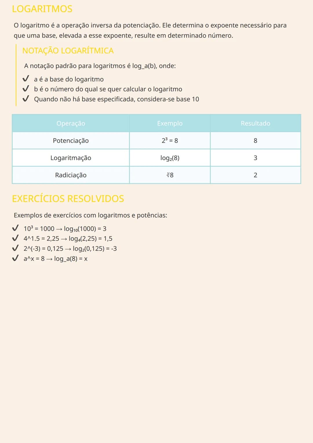 # LOGARITMOS E POTÊNCIAS

# CONCEITOS FUNDAMENTAIS
Na matemática, é fundamental compreender a relação entre potências e logaritmos. Estes
co