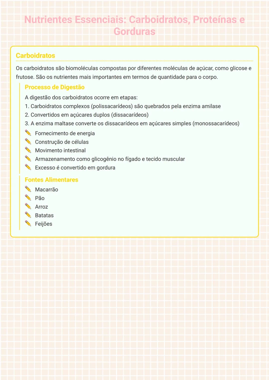 --- OCR Start ---
Nutrientes Essenciais: Carboidratos, Proteínas e
Gorduras
Carboidratos
Os carboidratos são biomoléculas compostas por dife