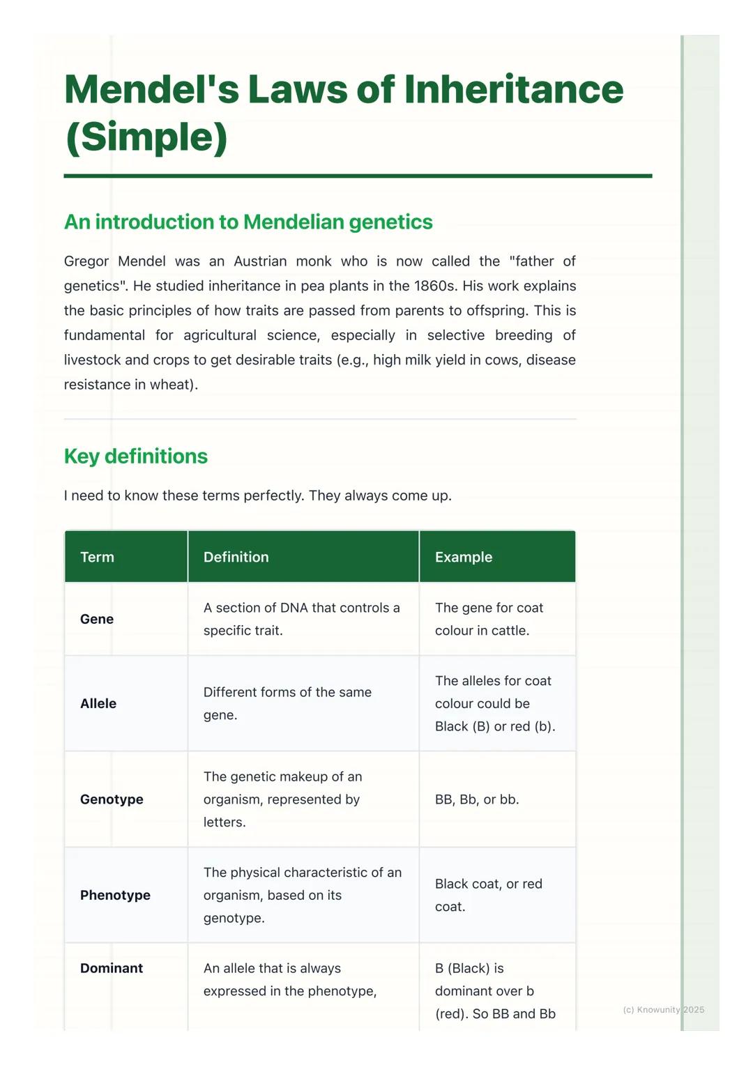 # Mendel's Laws of Inheritance
(Simple)

An introduction to Mendelian genetics

Gregor Mendel was an Austrian monk who is now called the "fa