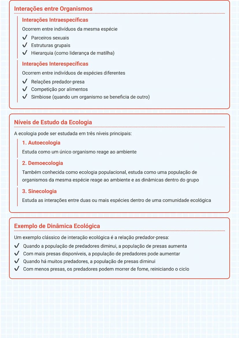 # Ecologia: Conceitos Fundamentais

## Conceitos Básicos
A ecologia é o estudo das relações entre os seres vivos e seu ambiente, bem como as