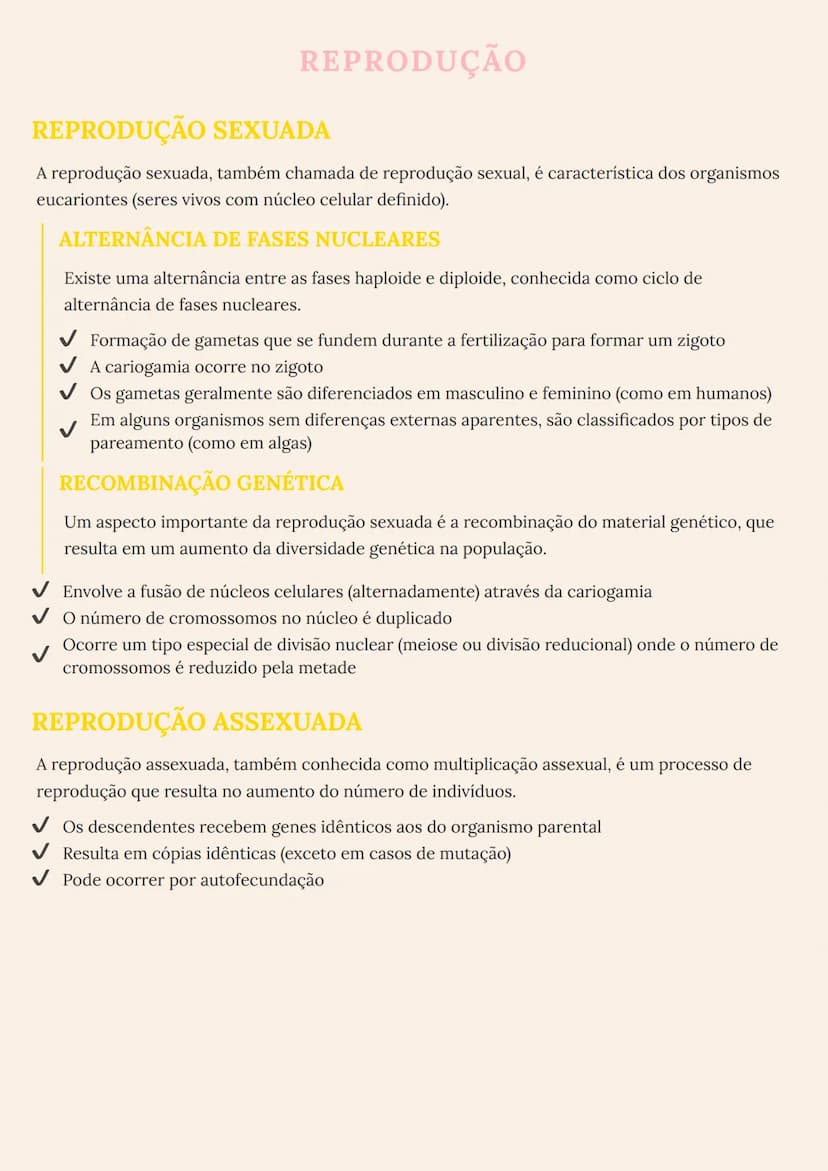 --- OCR Start ---
REPRODUÇÃO
REPRODUÇÃO SEXUADA
A reprodução sexuada, também chamada de reprodução sexual, é característica dos organismos
e