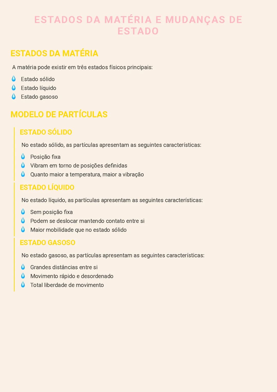 Estados da Matéria e Mudanças de Estado