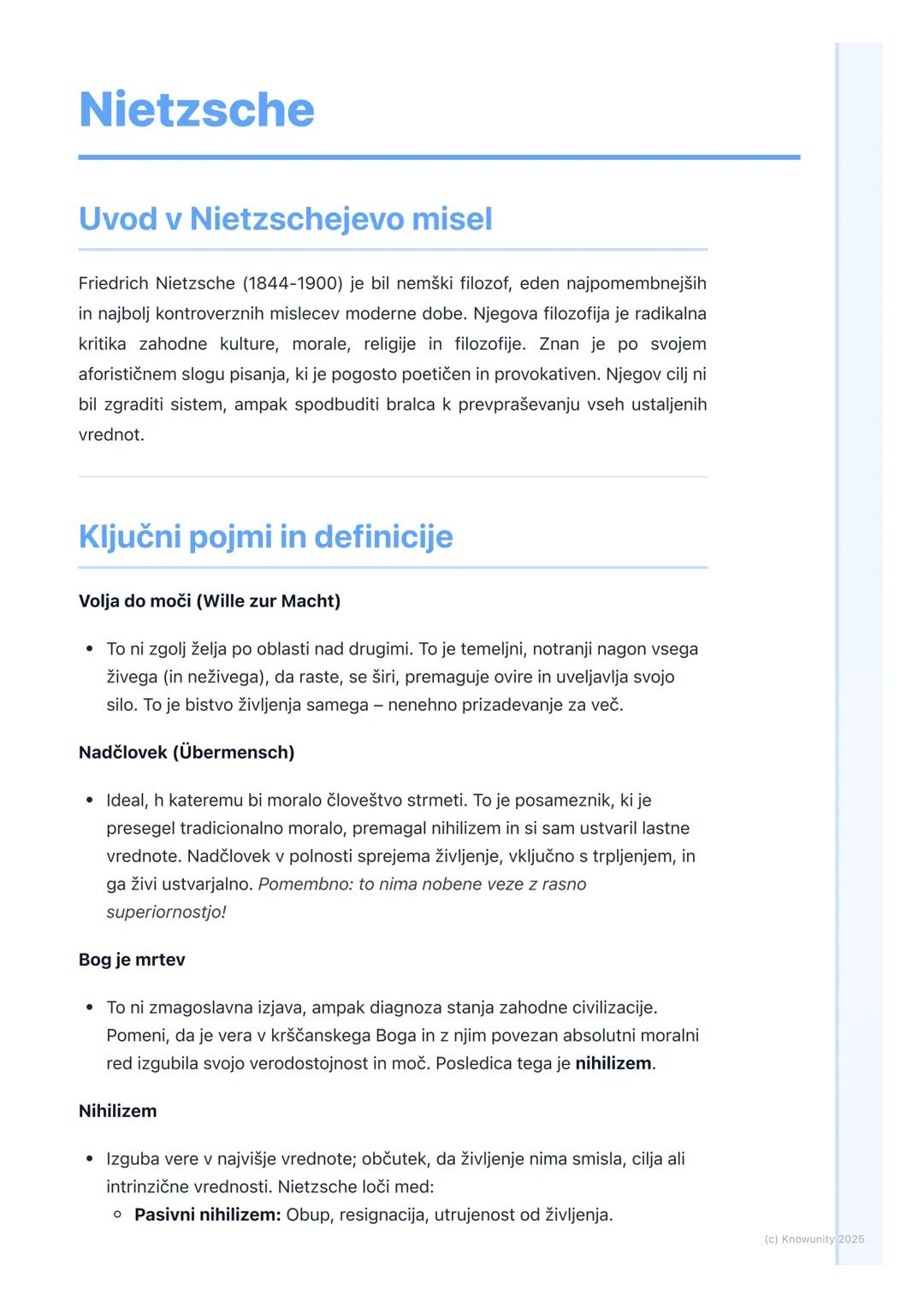 # Nietzsche

## Uvod v Nietzschejevo misel

Friedrich Nietzsche (1844-1900) je bil nemški filozof, eden najpomembnejših
in najbolj kontrover