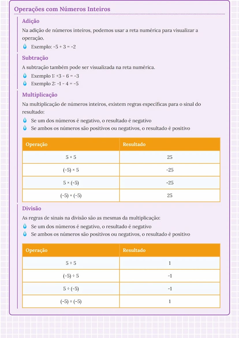 --- OCR Start ---
Números Inteiros
Definição de Números Inteiros
Os números inteiros são aqueles que não possuem parte decimal (números após