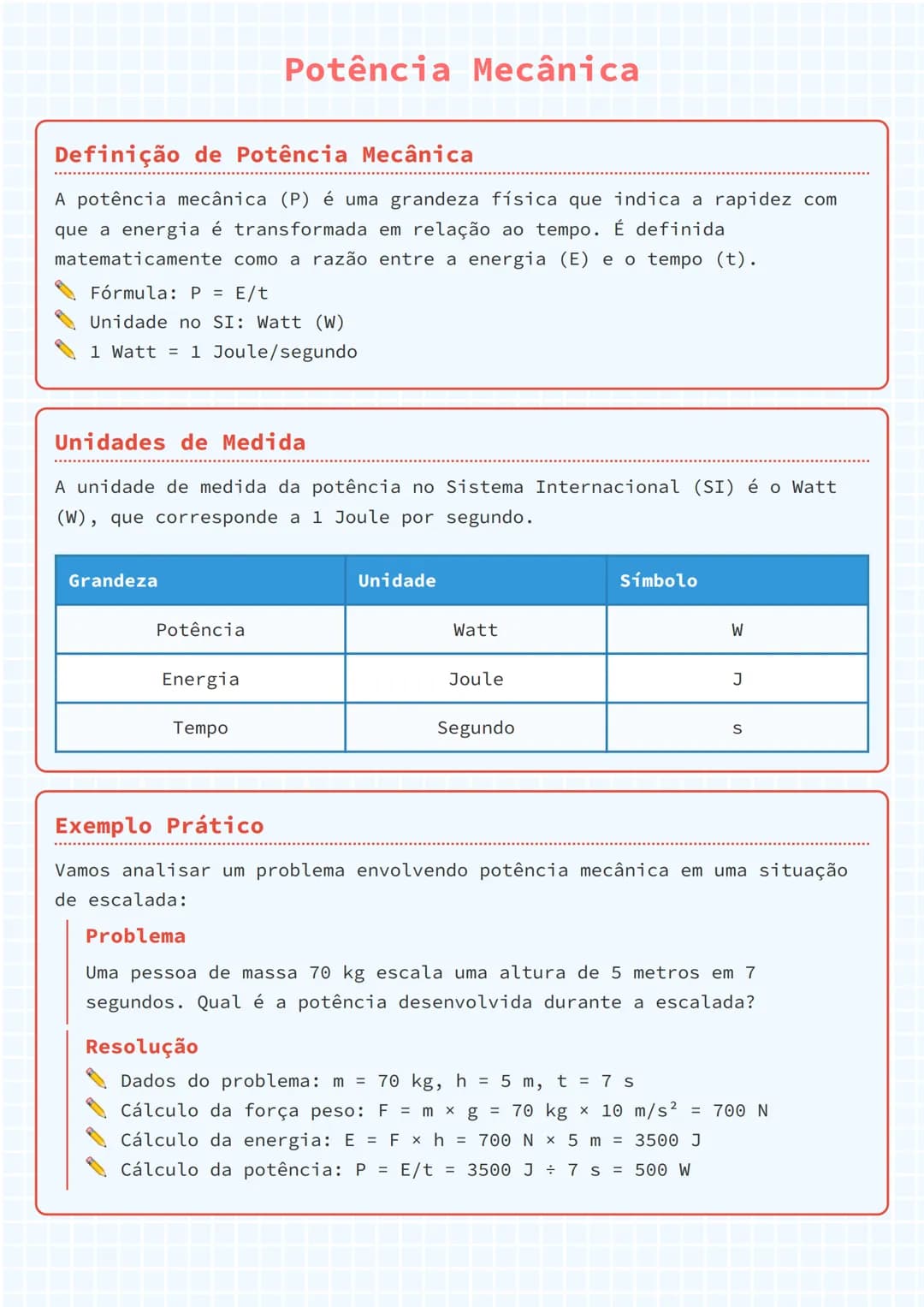 # Potência Mecânica

## Definição de Potência Mecânica
A potência mecânica (P) é uma grandeza física que indica a rapidez com
que a energia 