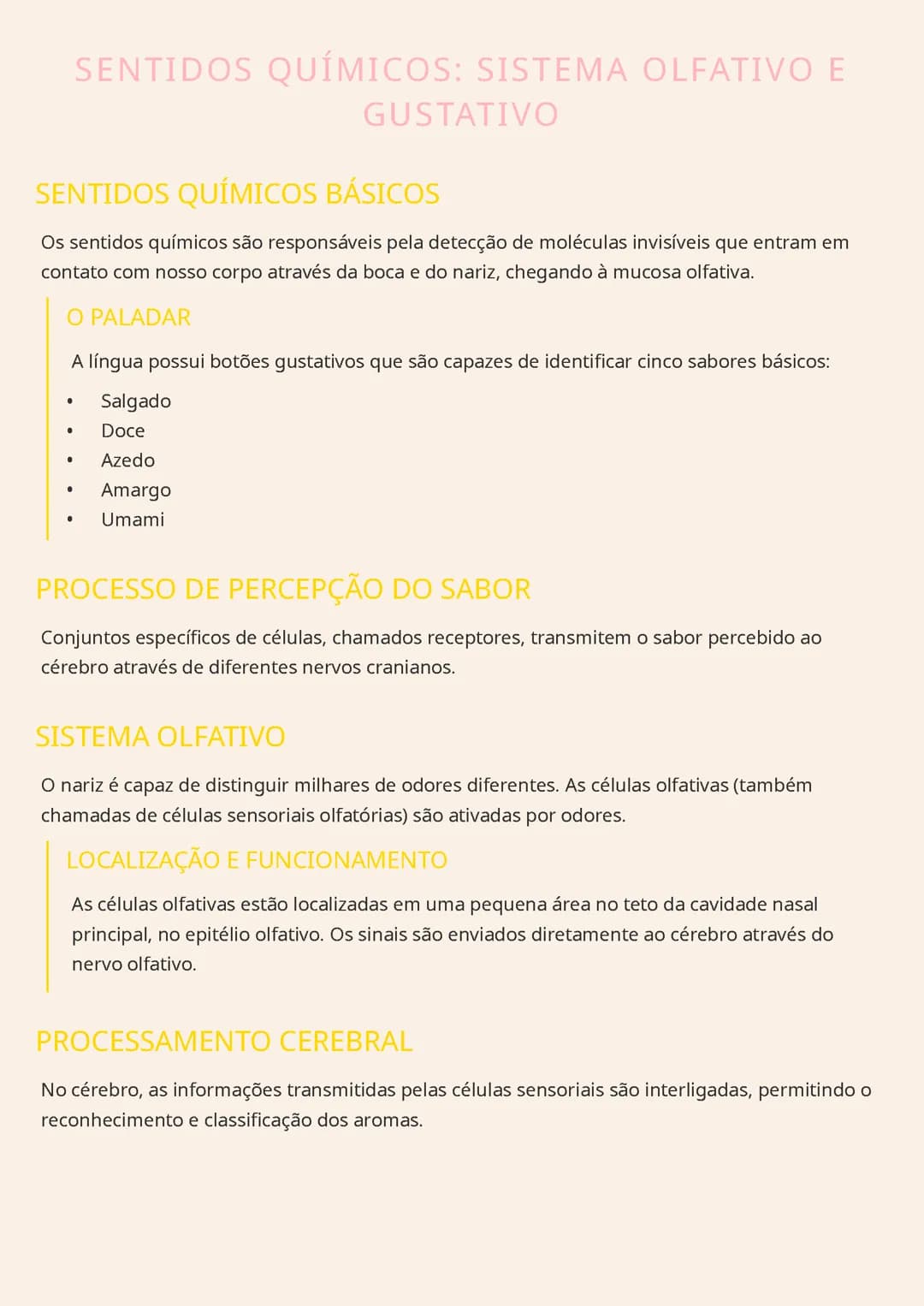 Sentidos Químicos: Sistema Olfativo e Gustativo