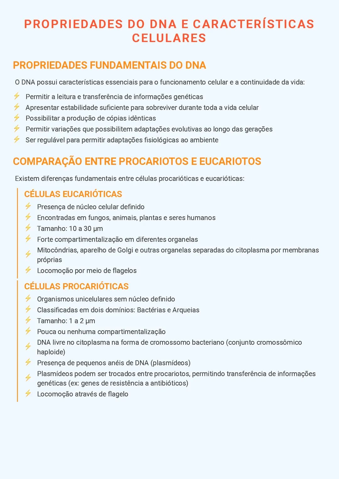 Propriedades do DNA e Características Celulares