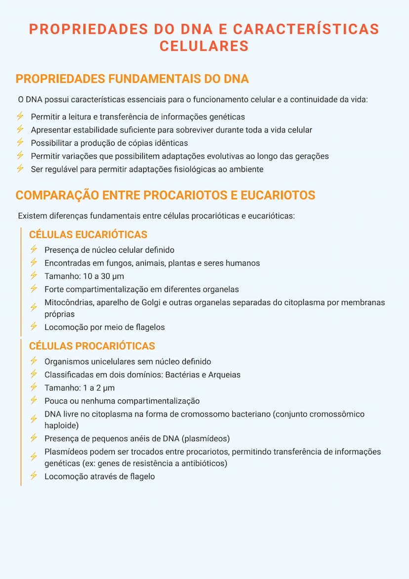 --- OCR Start ---
PROPRIEDADES DO DNA E CARACTERÍSTICAS
CELULARES
PROPRIEDADES FUNDAMENTAIS DO DNA
O DNA possui características essenciais p