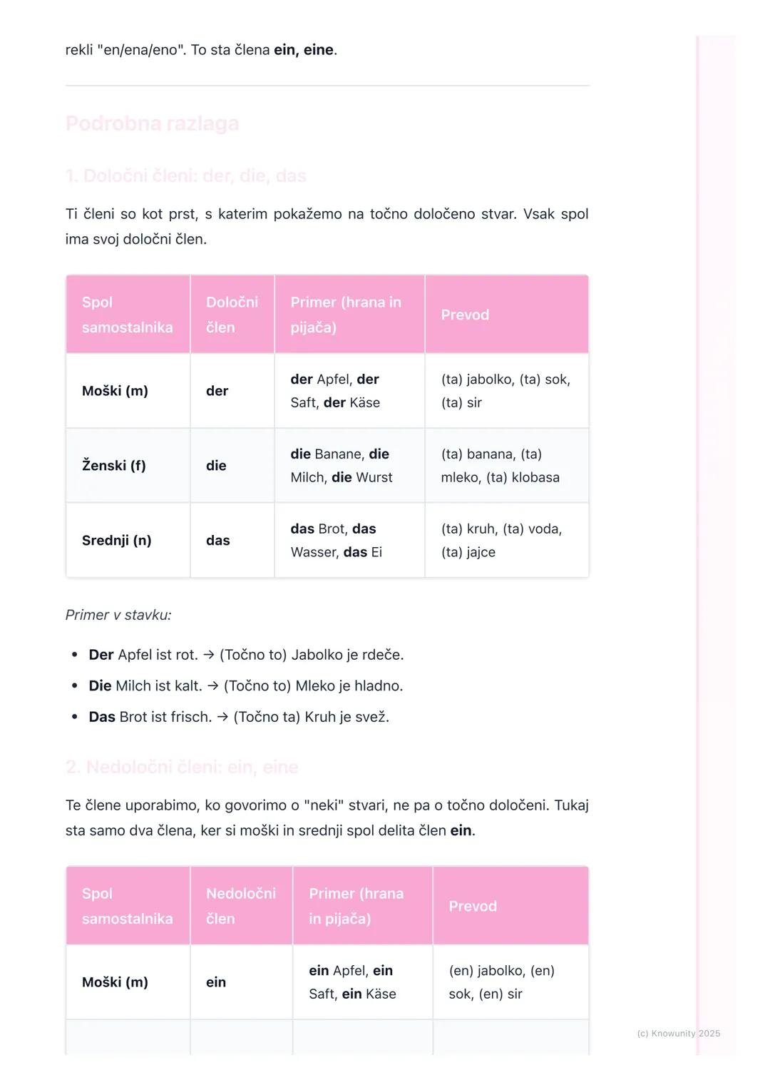 # Določni in nedoločni členi (der,
die, das, ein, eine)

Kaj so členi in zakaj jih potrebujemo?

Členi so kratke besede, ki stojijo pred sam