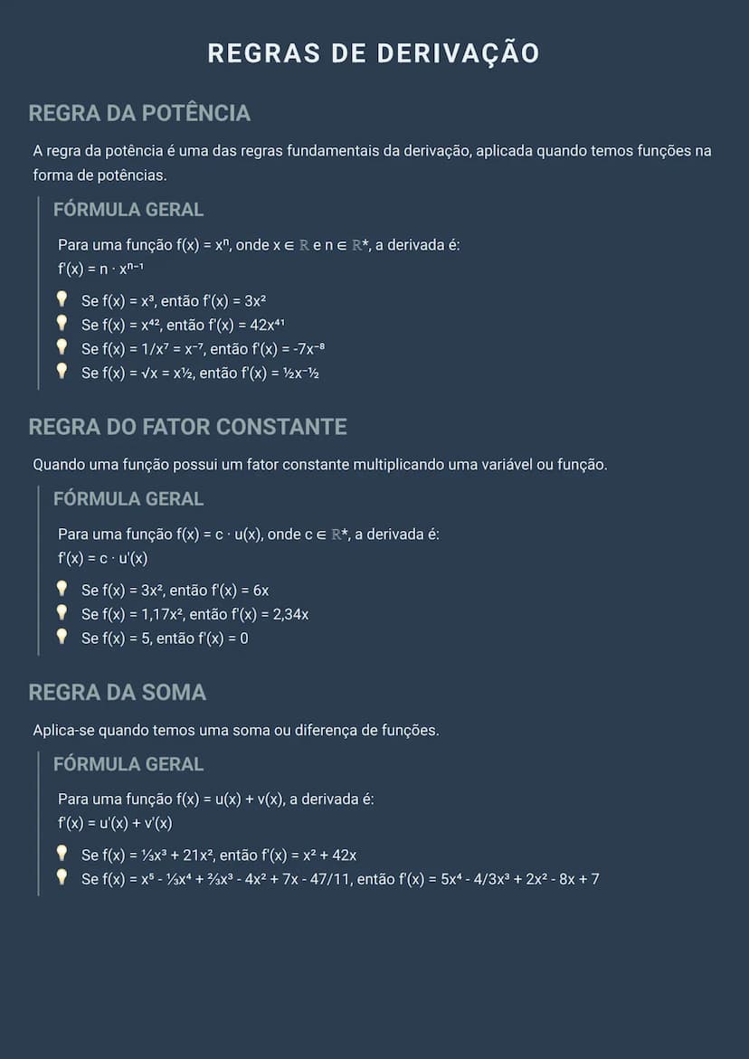 # REGRAS DE DERIVAÇÃO

# REGRA DA POTÊNCIA
A regra da potência é uma das regras fundamentais da derivação, aplicada quando temos funções na
