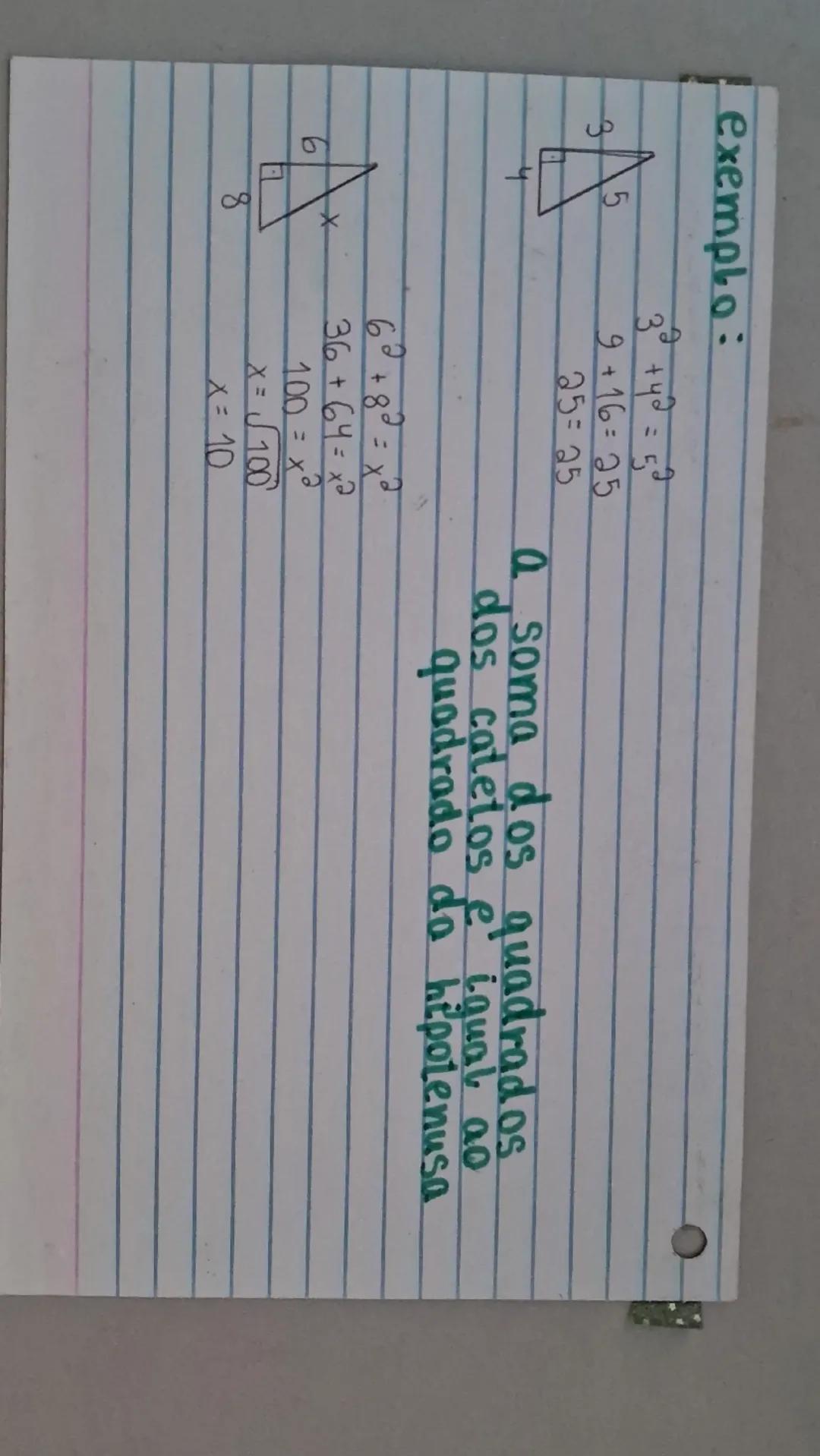 Leorema de
pitagoras

C
B
A
I se você souber a
medida de dois lados
você conseque calcular o
3º lado

soma doz quadrados dos
catetos é igual