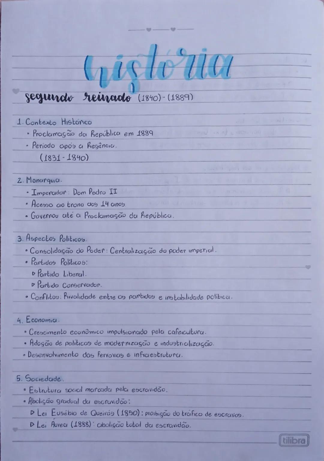 # historia

segundo reinado (1840)-(1889)

1. Contexto Histórico

• Proclamação da República em 1889

• Periodo após a Regência.
(1831-1840)