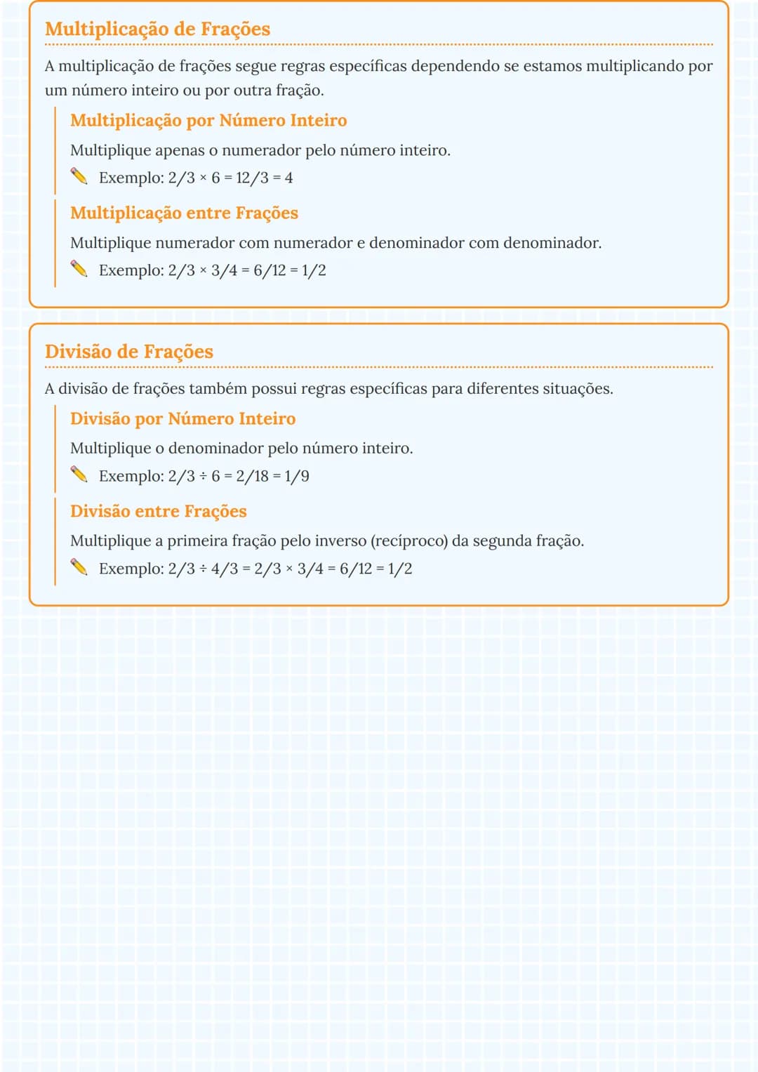 # Regras de Operações com Frações

## Simplificação e Ampliação de Frações
É importante entender como simplificar e ampliar frações antes de