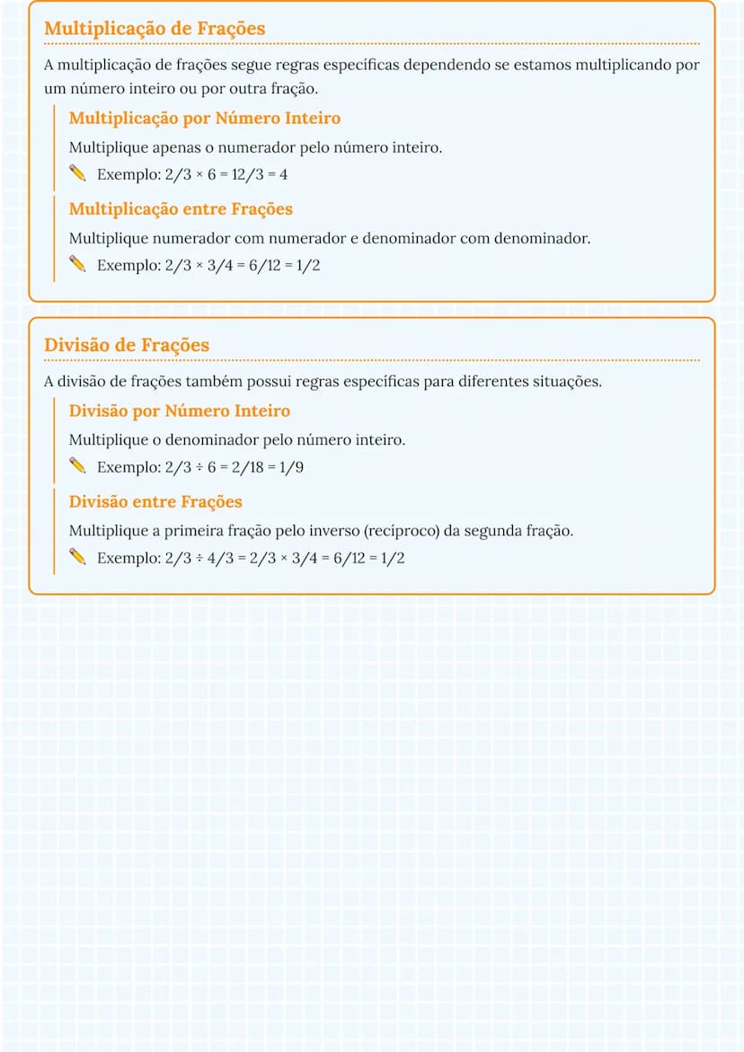 # Regras de Operações com Frações

## Simplificação e Ampliação de Frações
É importante entender como simplificar e ampliar frações antes de