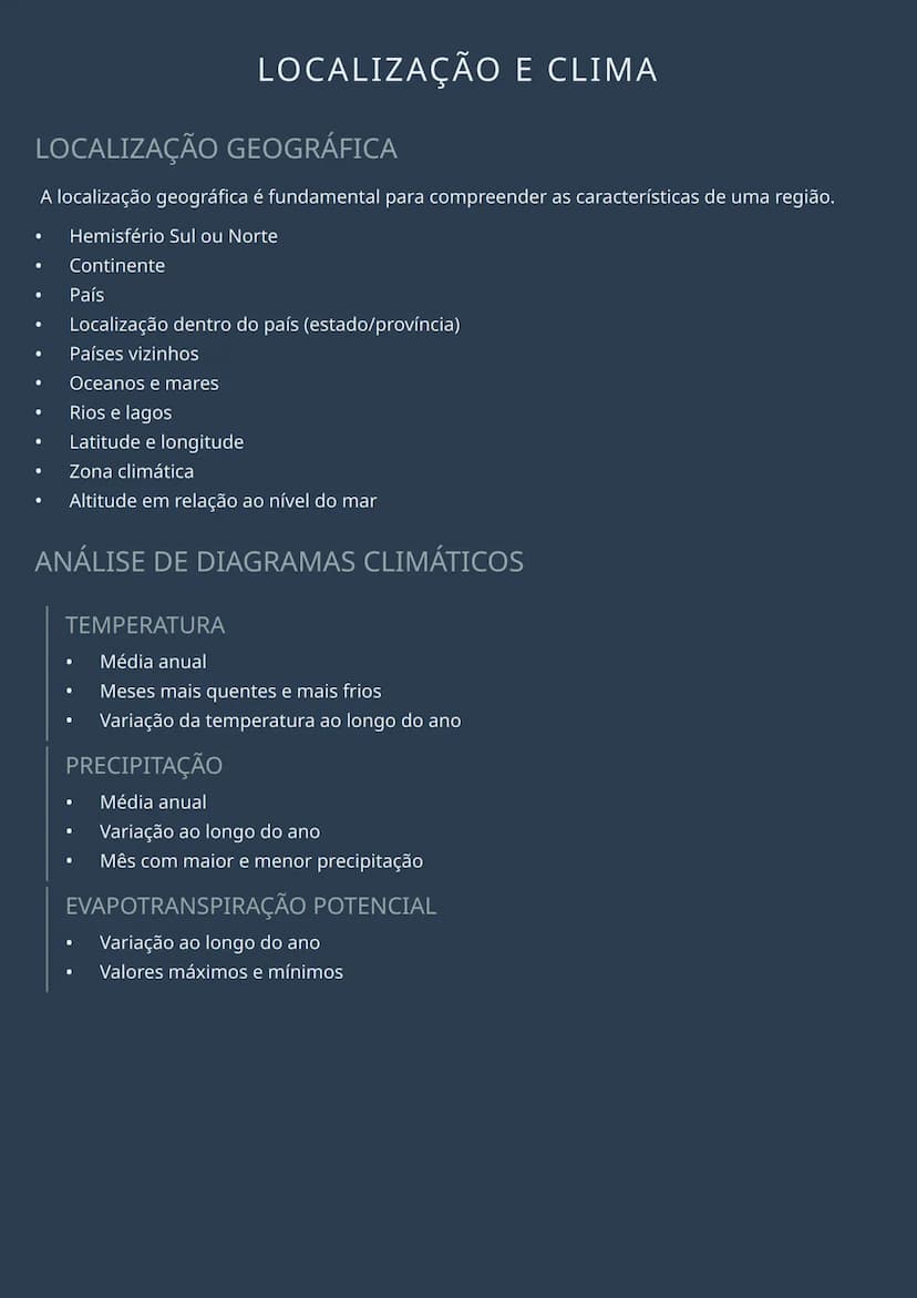 --- OCR Start ---
LOCALIZAÇÃO E CLIMA
LOCALIZAÇÃO GEOGRÁFICA
A localização geográfica é fundamental para compreender as características de u