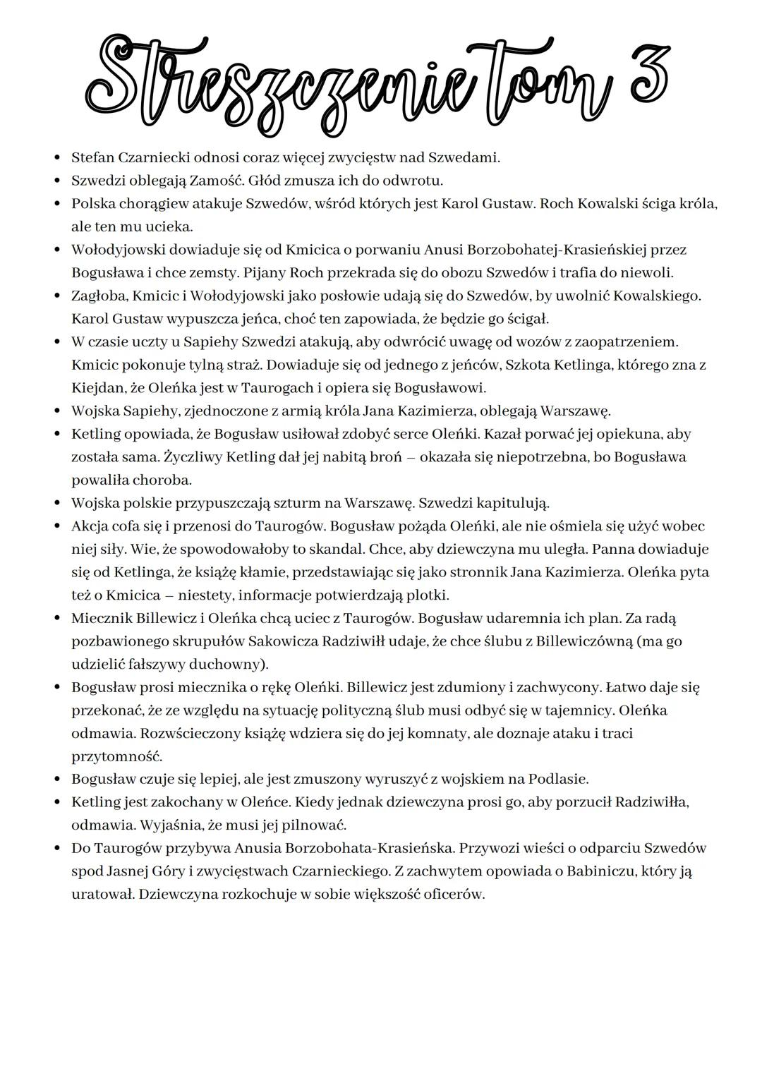 
<p>Testament Herakliusza Billewicza, dziad Aleksandry, mówi o decyzji, że Oleńka ma zostać żoną Andrzeja Kmicica, który dziedziczy majątek,