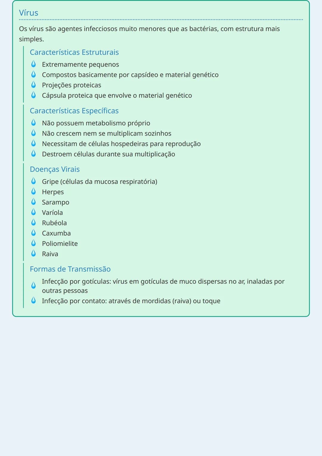 --- OCR Start ---
Bactérias e Vírus
Bactérias
As bactérias são microrganismos procariontes com características específicas e estruturas
próp