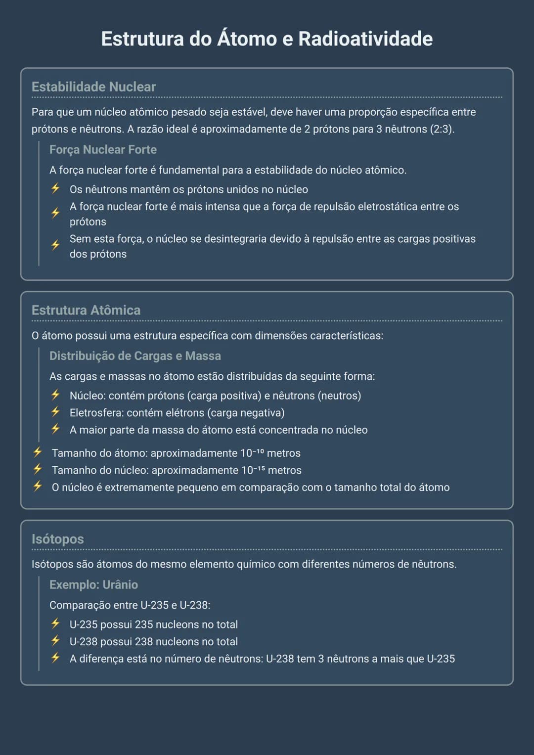 --- OCR Start ---
Estrutura do Átomo e Radioatividade
Estabilidade Nuclear
Para que um núcleo atômico pesado seja estável, deve haver uma pr