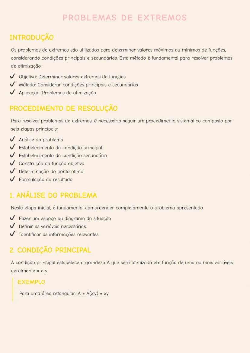 # PROBLEMAS DE EXTREMOS

# INTRODUÇÃO

Os problemas de extremos são utilizados para determinar valores máximos ou mínimos de funções,
consid