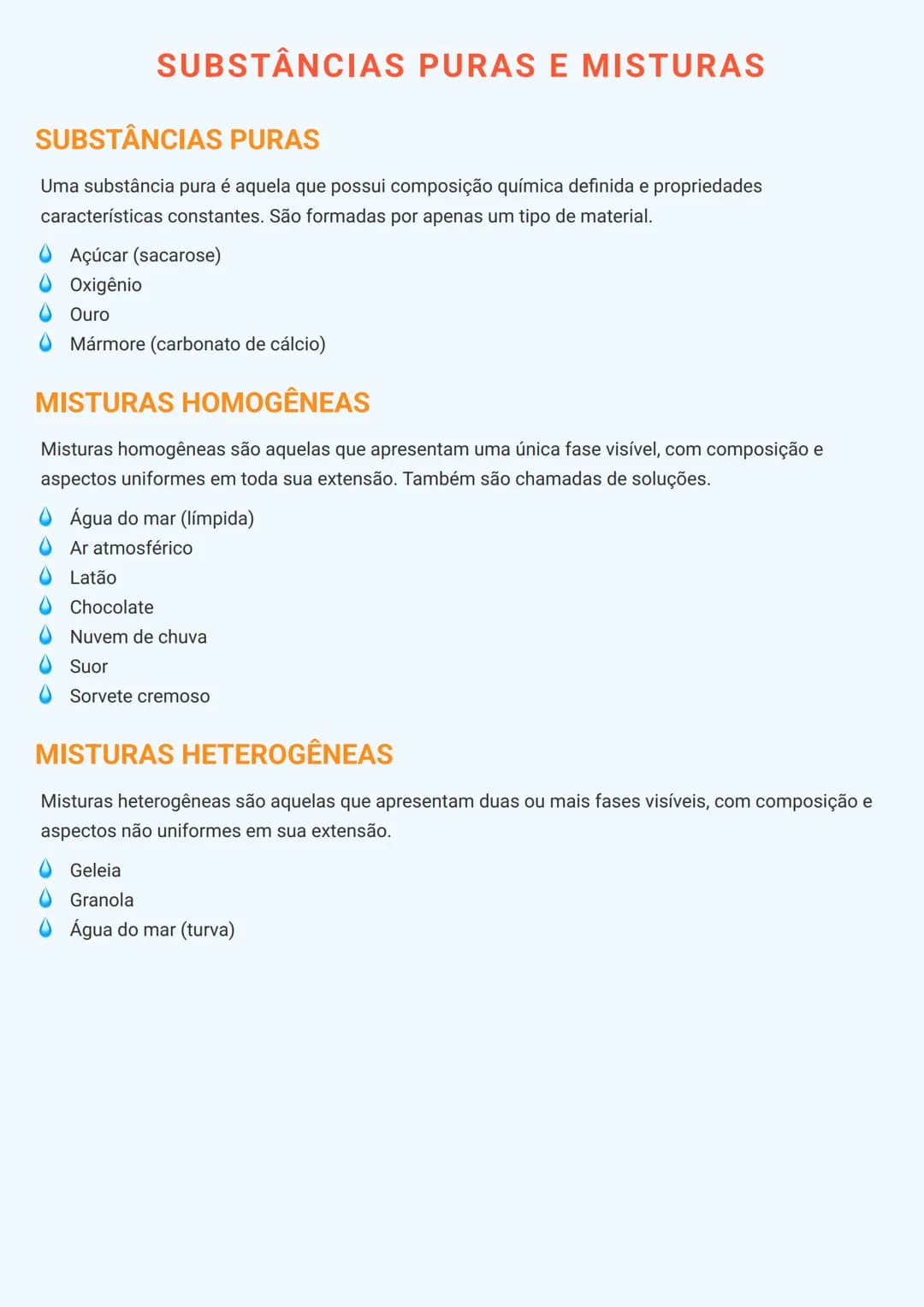 # SUBSTÂNCIAS PURAS E MISTURAS

# SUBSTÂNCIAS PURAS
Uma substância pura é aquela que possui composição química definida e propriedades
carac