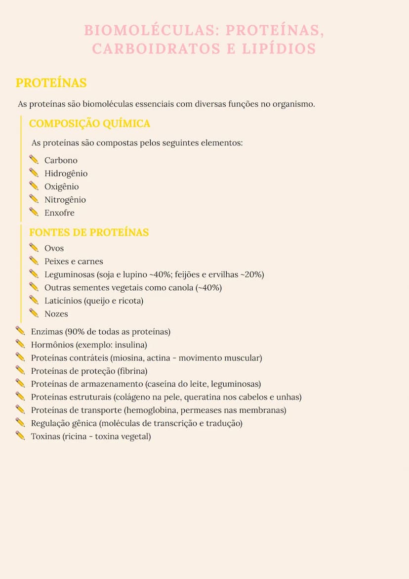 # BIOMOLÉCULAS: PROTEÍNAS,
CARBOIDRATOS E LIPÍDIOS

# PROTEÍNAS
As proteínas são biomoléculas essenciais com diversas funções no organismo.
