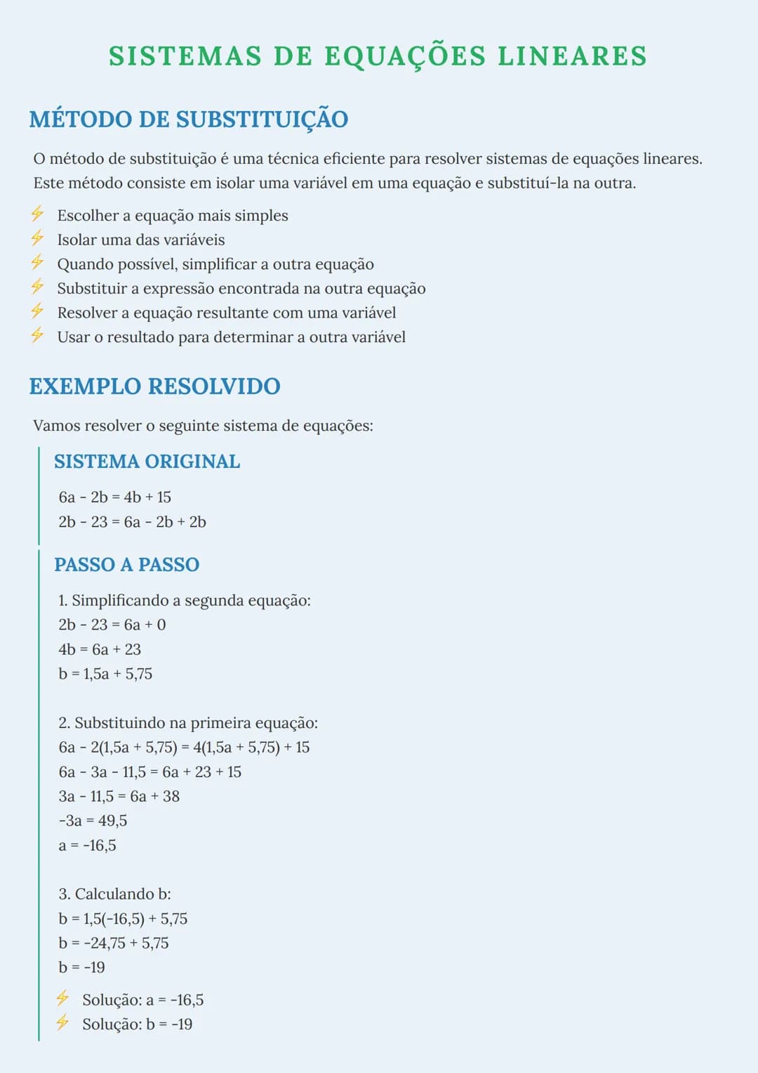 # SISTEMAS DE EQUAÇÕES LINEARES

# MÉTODO DE SUBSTITUIÇÃO
O método de substituição é uma técnica eficiente para resolver sistemas de equaçõe