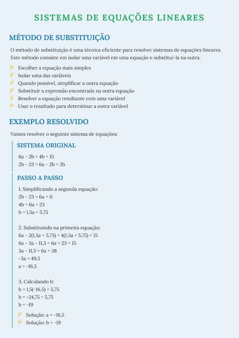 # SISTEMAS DE EQUAÇÕES LINEARES

# MÉTODO DE SUBSTITUIÇÃO
O método de substituição é uma técnica eficiente para resolver sistemas de equaçõe