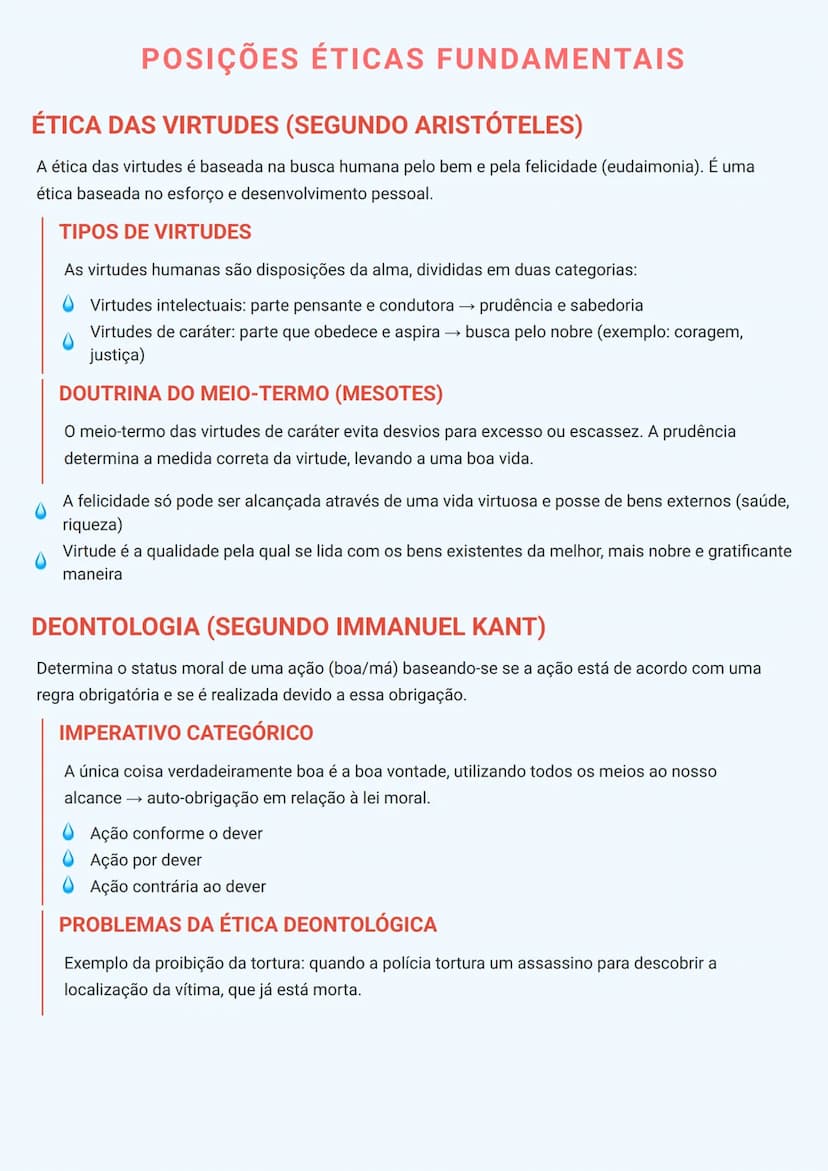 # POSIÇÕES ÉTICAS FUNDAMENTAIS

# ÉTICA DAS VIRTUDES (SEGUNDO ARISTÓTELES)
A ética das virtudes é baseada na busca humana pelo bem e pela fe
