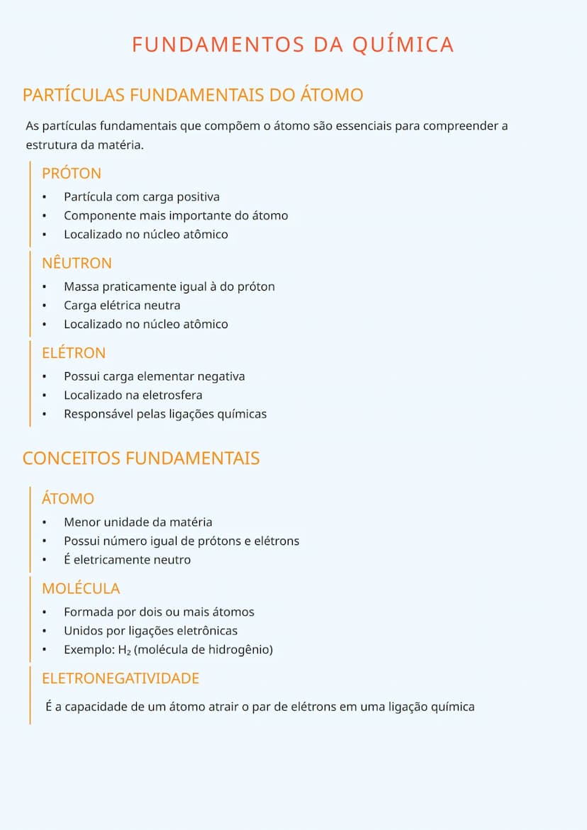 # FUNDAMENTOS DA QUÍMICA

# PARTÍCULAS FUNDAMENTAIS DO ÁTOMO
As partículas fundamentais que compõem o átomo são essenciais para compreender 
