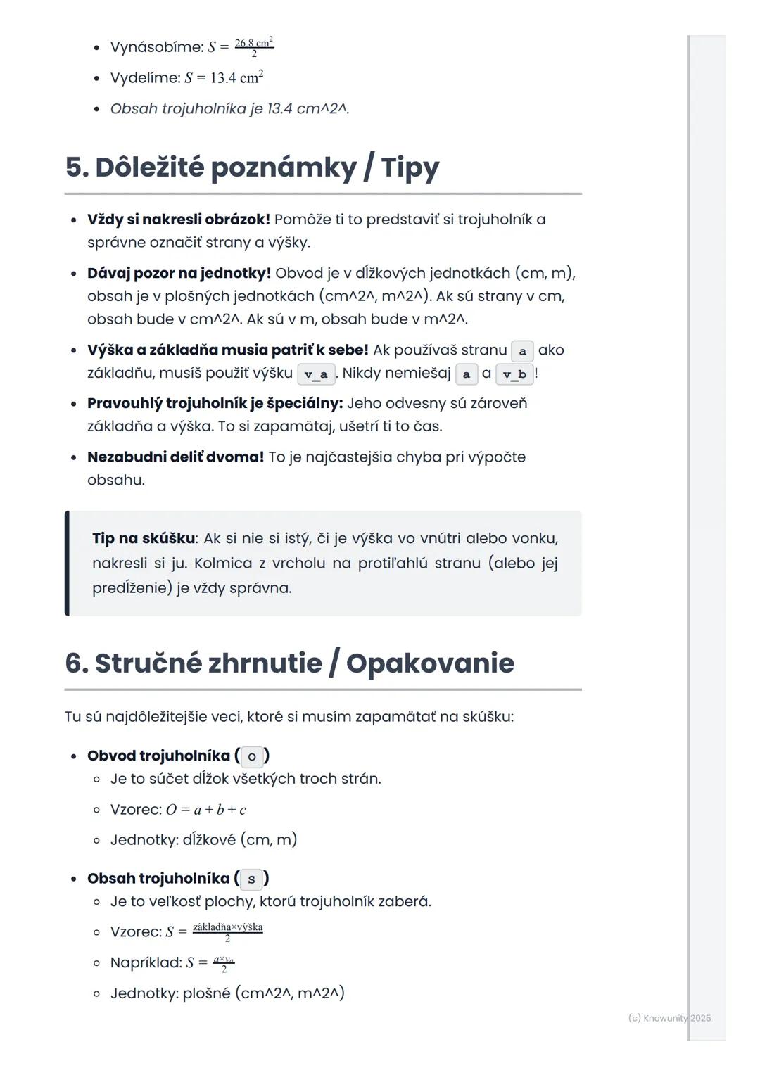 # Obvod a obsah trojuholníka

## 1. Prehľad / Úvod

Dnes sa budeme učiť o trojuholníkoch, čo je super dôležité v
matematike! Trojuholníky sú