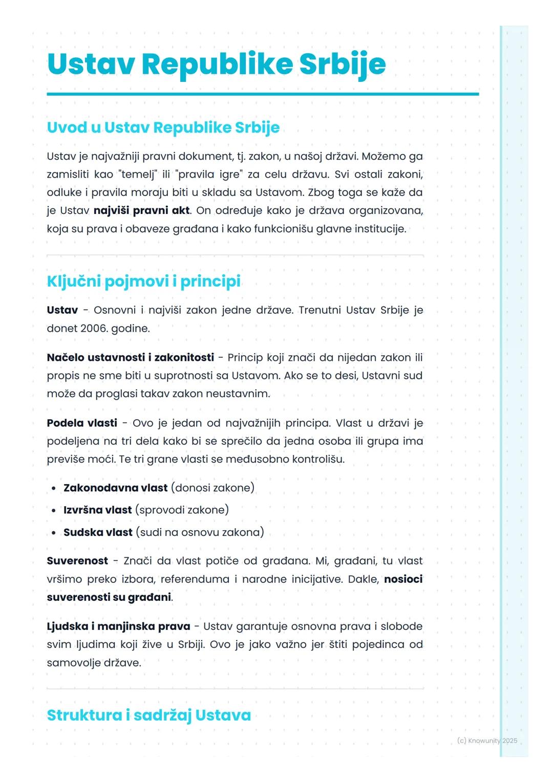 # Ustav Republike Srbije

Uvod u Ustav Republike Srbije

Ustav je najvažniji pravni dokument, tj. zakon, u našoj državi. Možemo ga
zamisliti