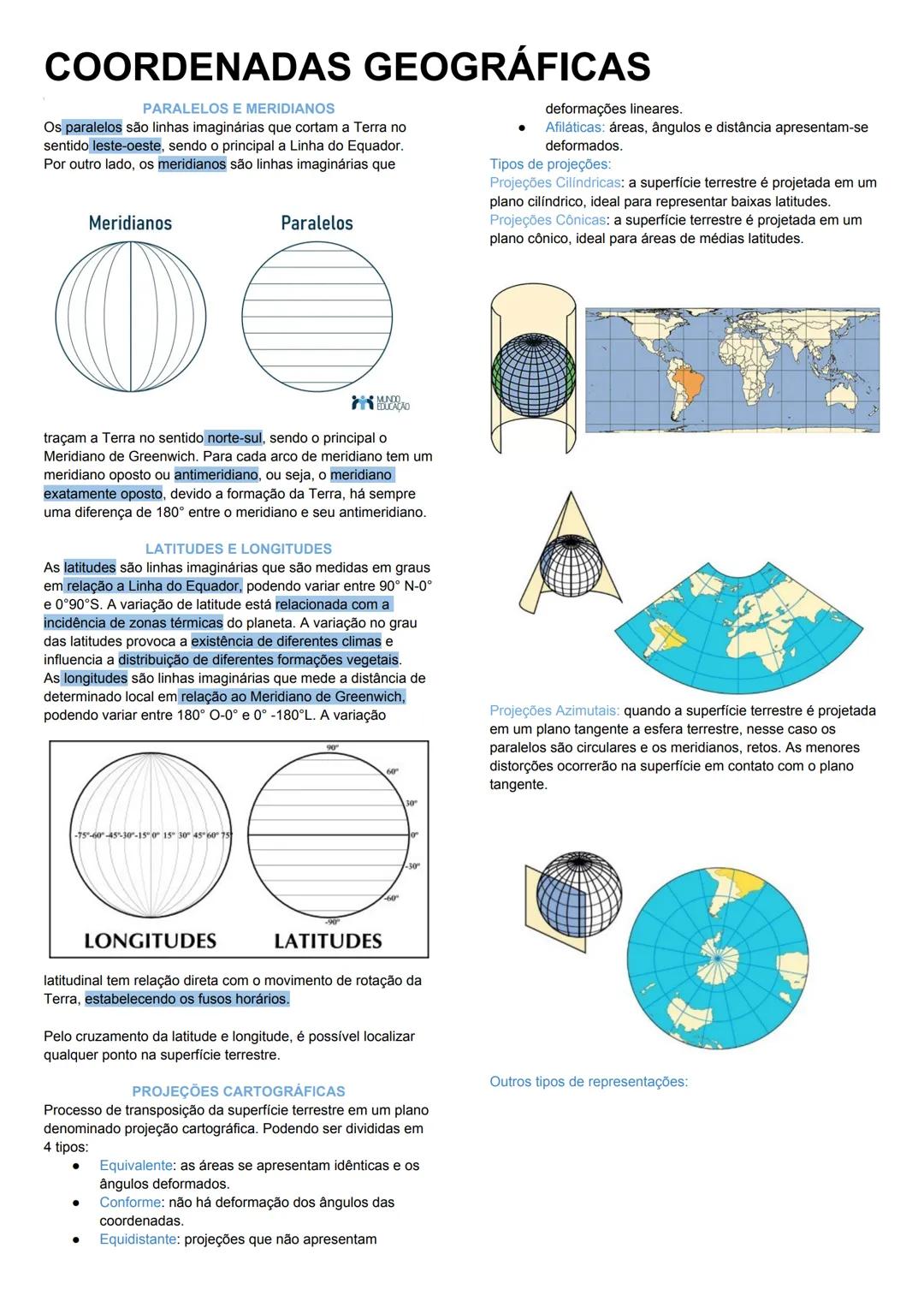 # COORDENADAS GEOGRÁFICAS

PARALELOS E MERIDIANOS
Os paralelos são linhas imaginárias que cortam a Terra no
sentido leste-oeste, sendo o pri